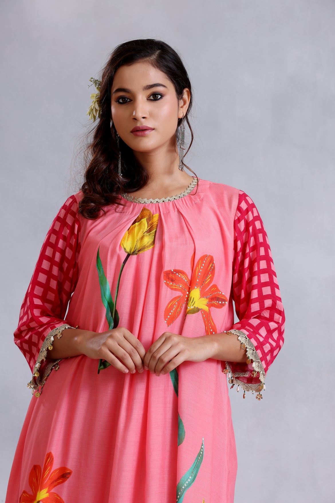 Peach pleated kurta