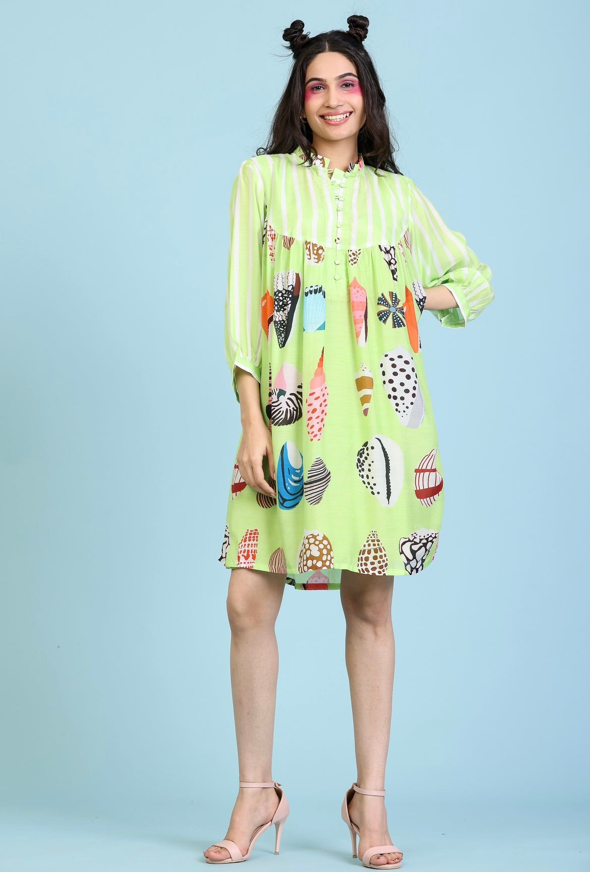 Mint green coral print flare dress - AJILIYAA Mint green coral print flare dress - AJILIYAA