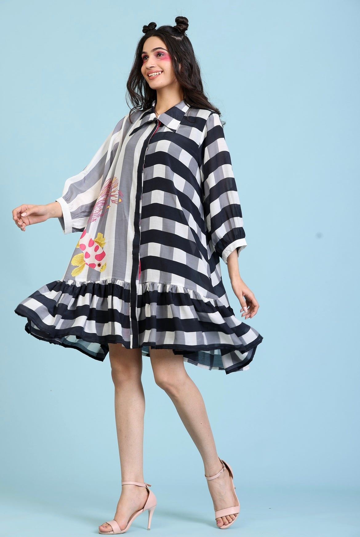 stripe print shirt dress
