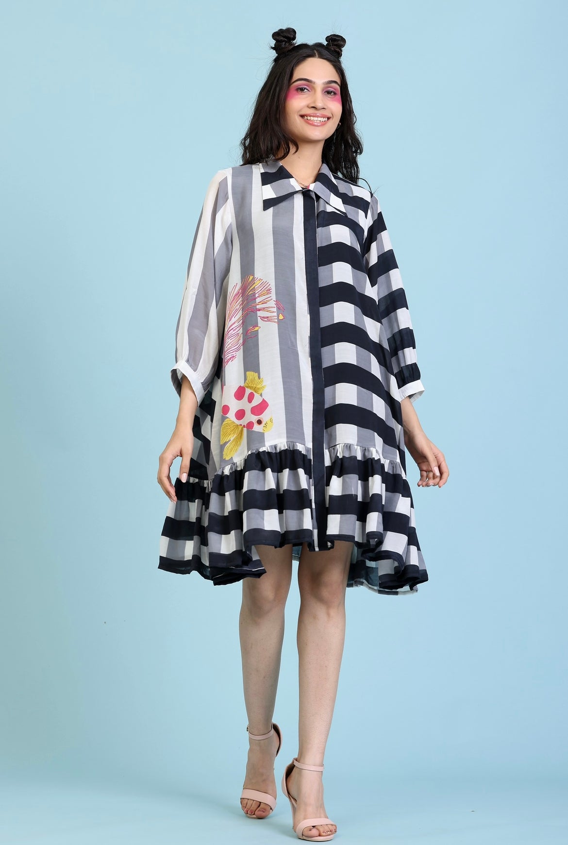 stripe print shirt dress