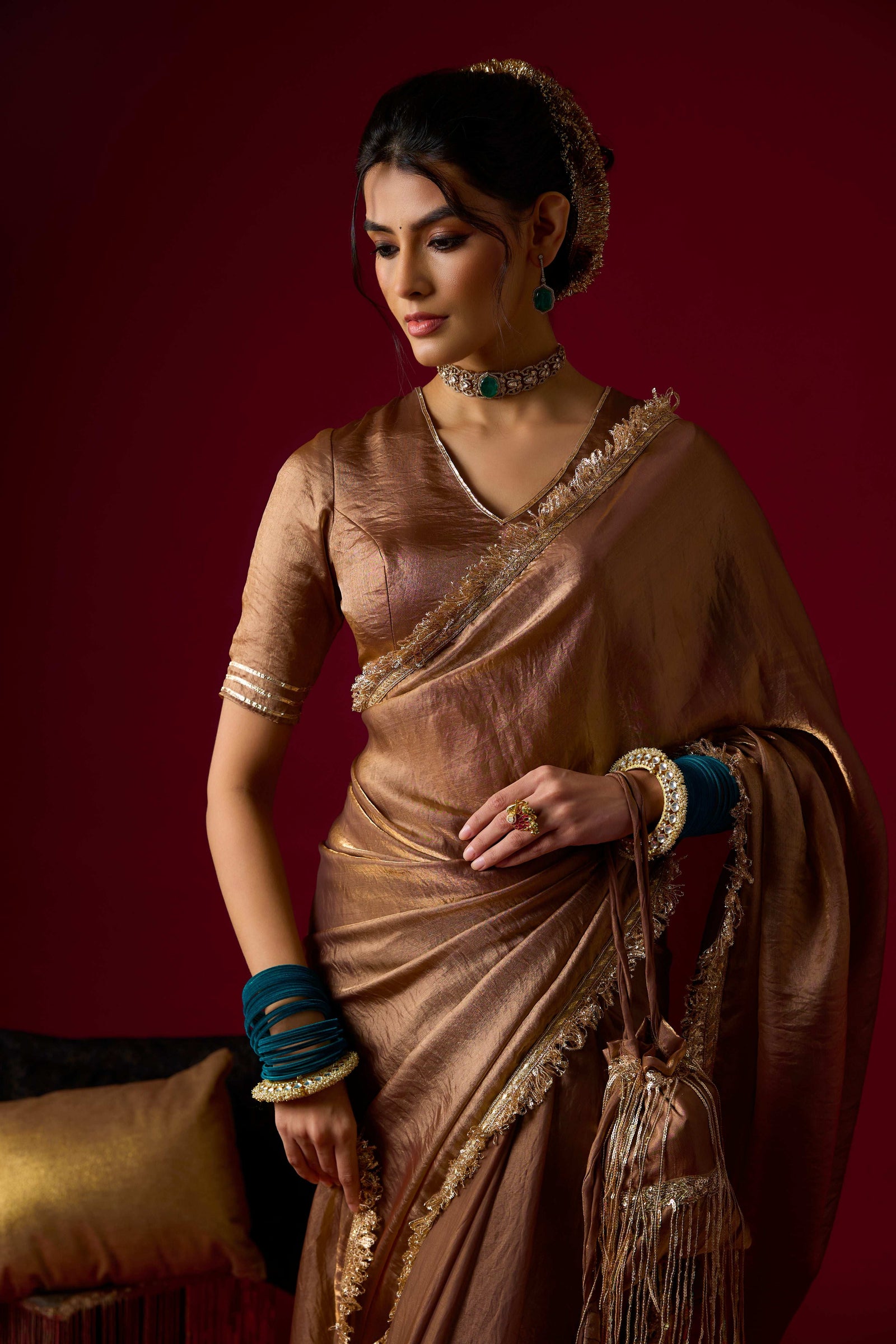 Mocha Tissue Saree Set