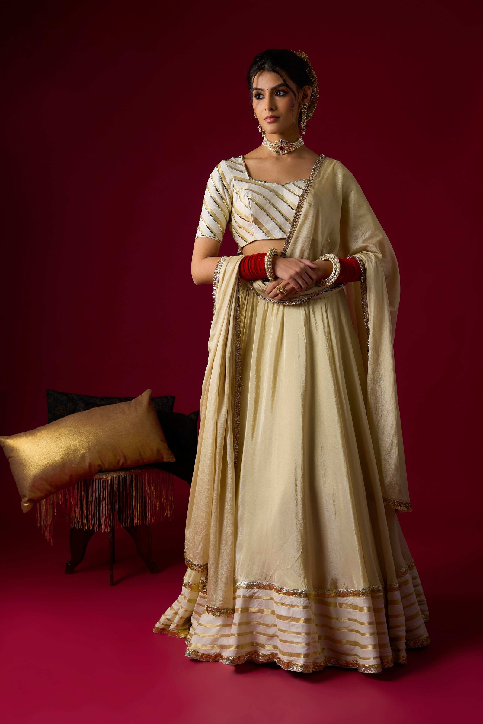 Gold Tissue Lehenga Set