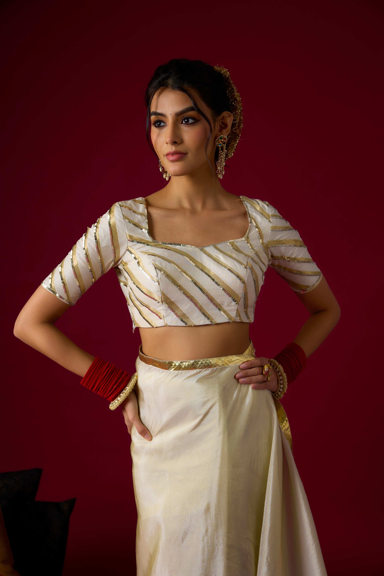 Gold Silk Tissue Saree Set