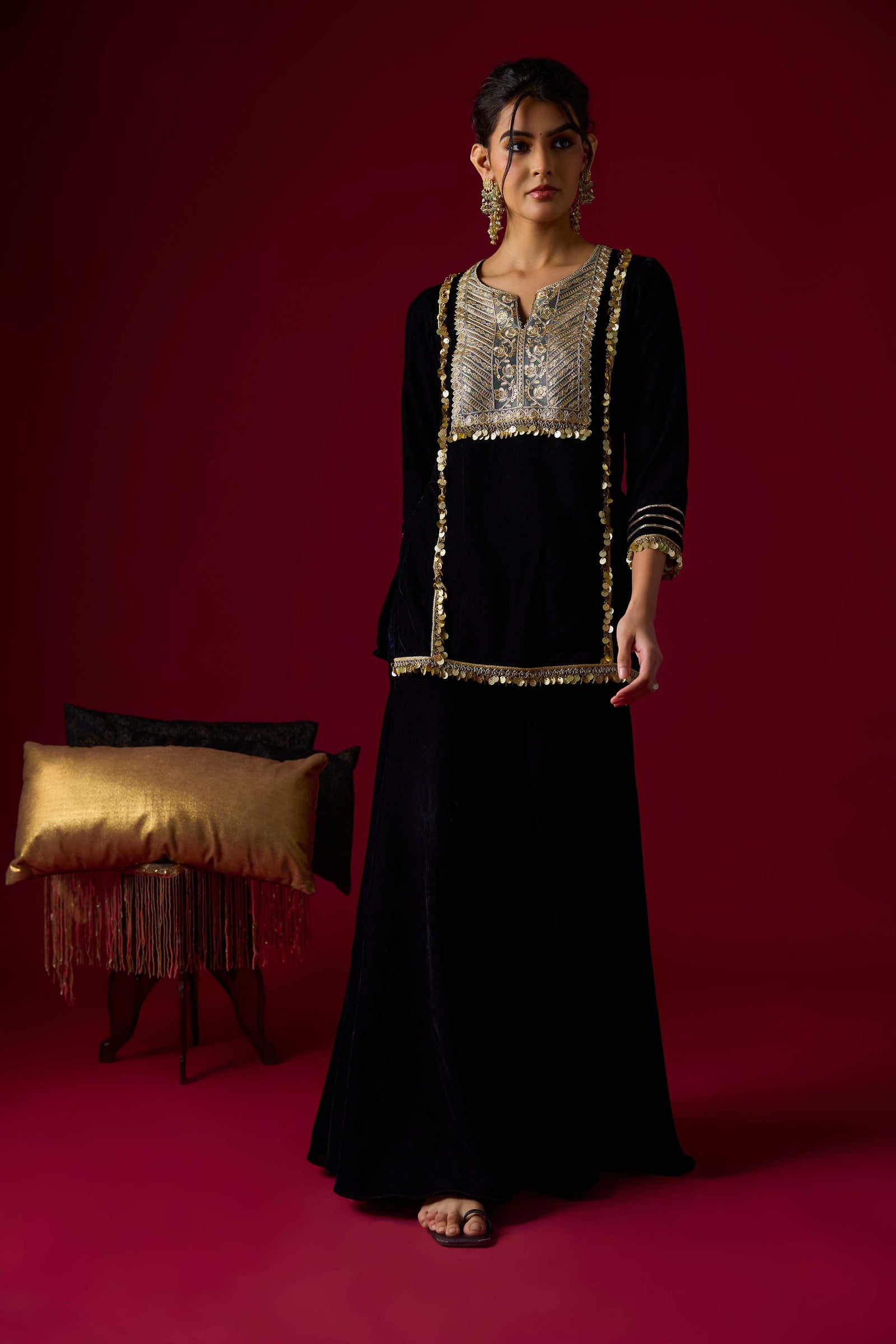 Black Velvet Gharara Set