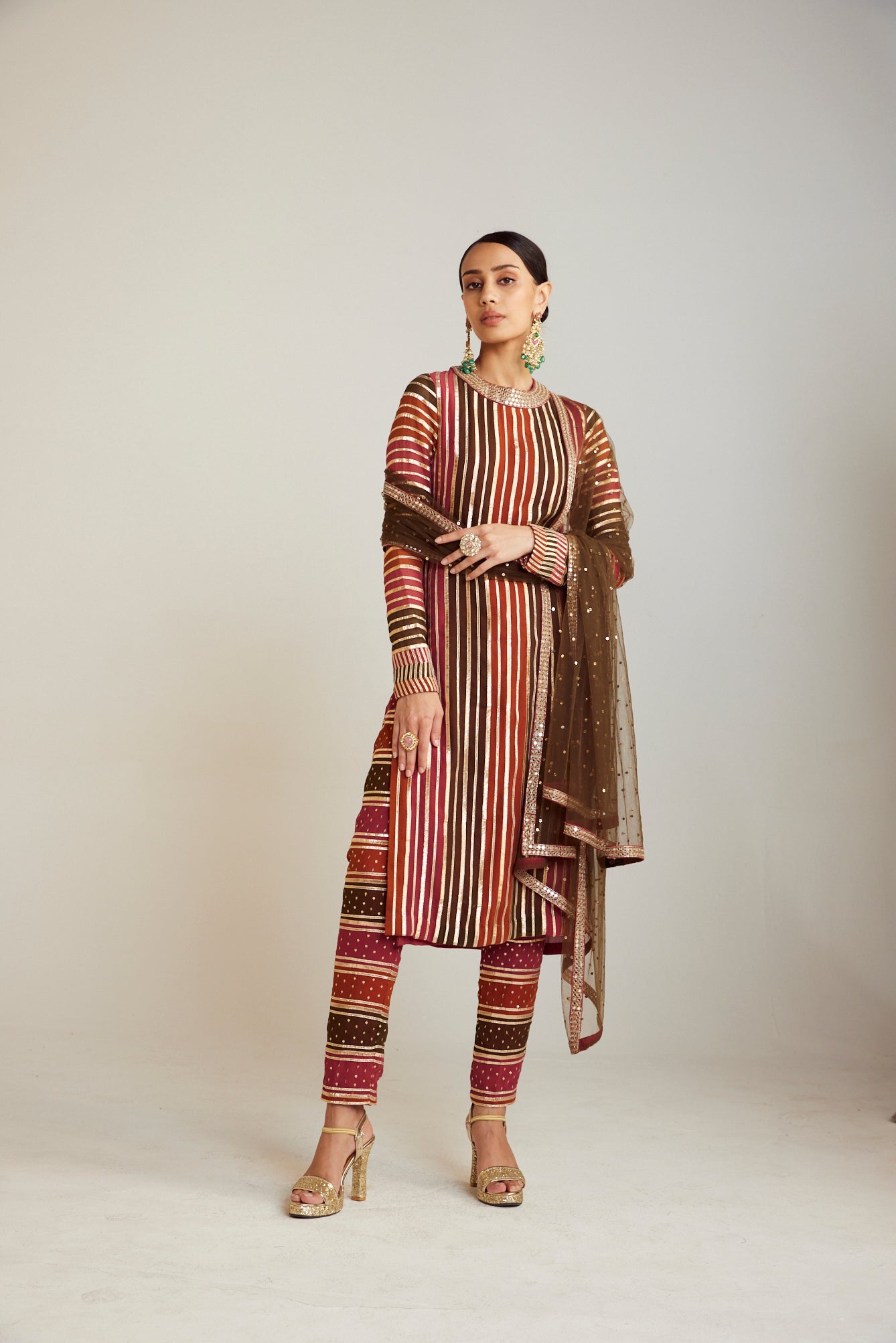 Olive Green Round Neck Straight Kurta Pant Set