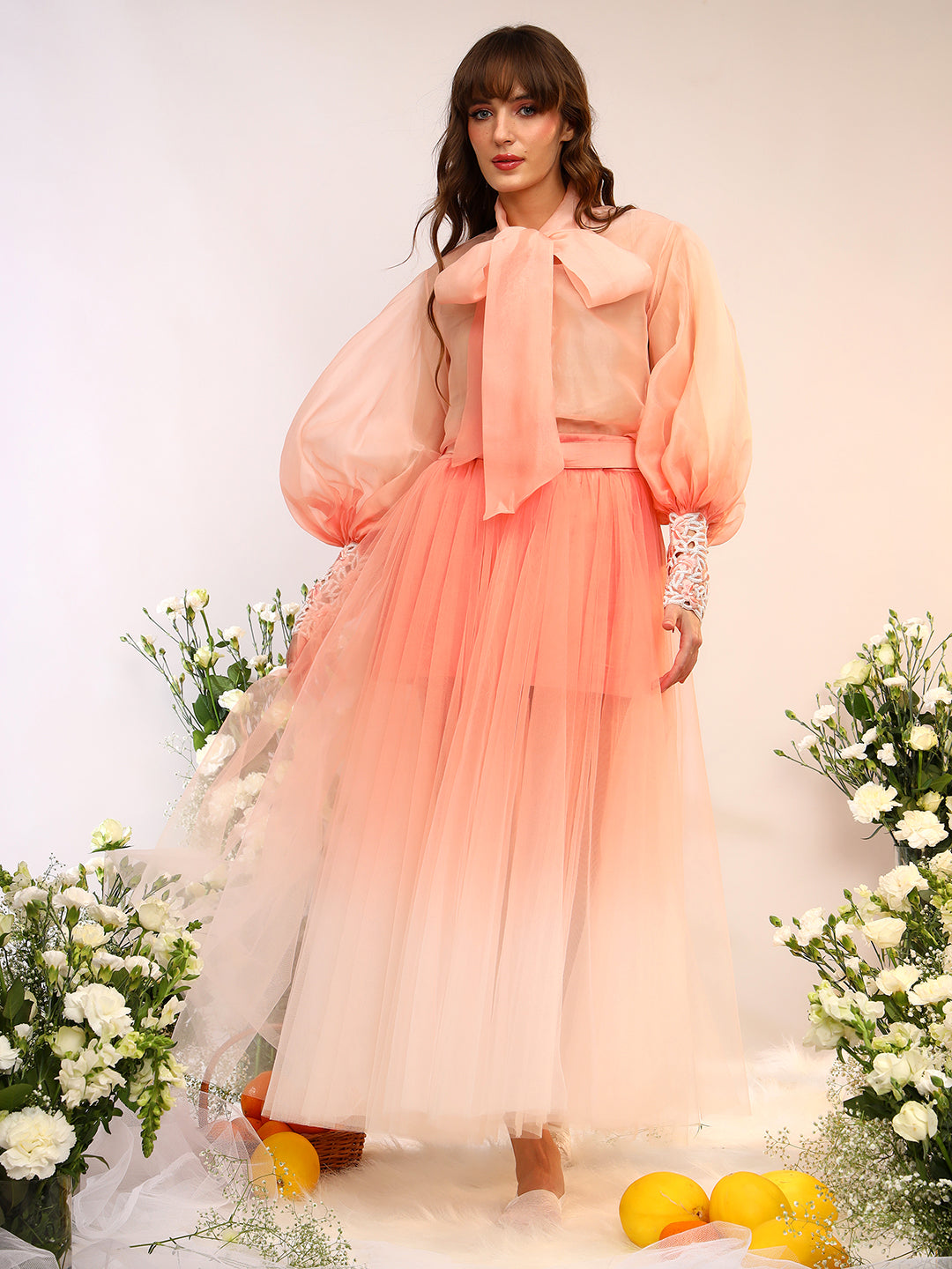 Organza Tie Up Shirt & Tule Skirt