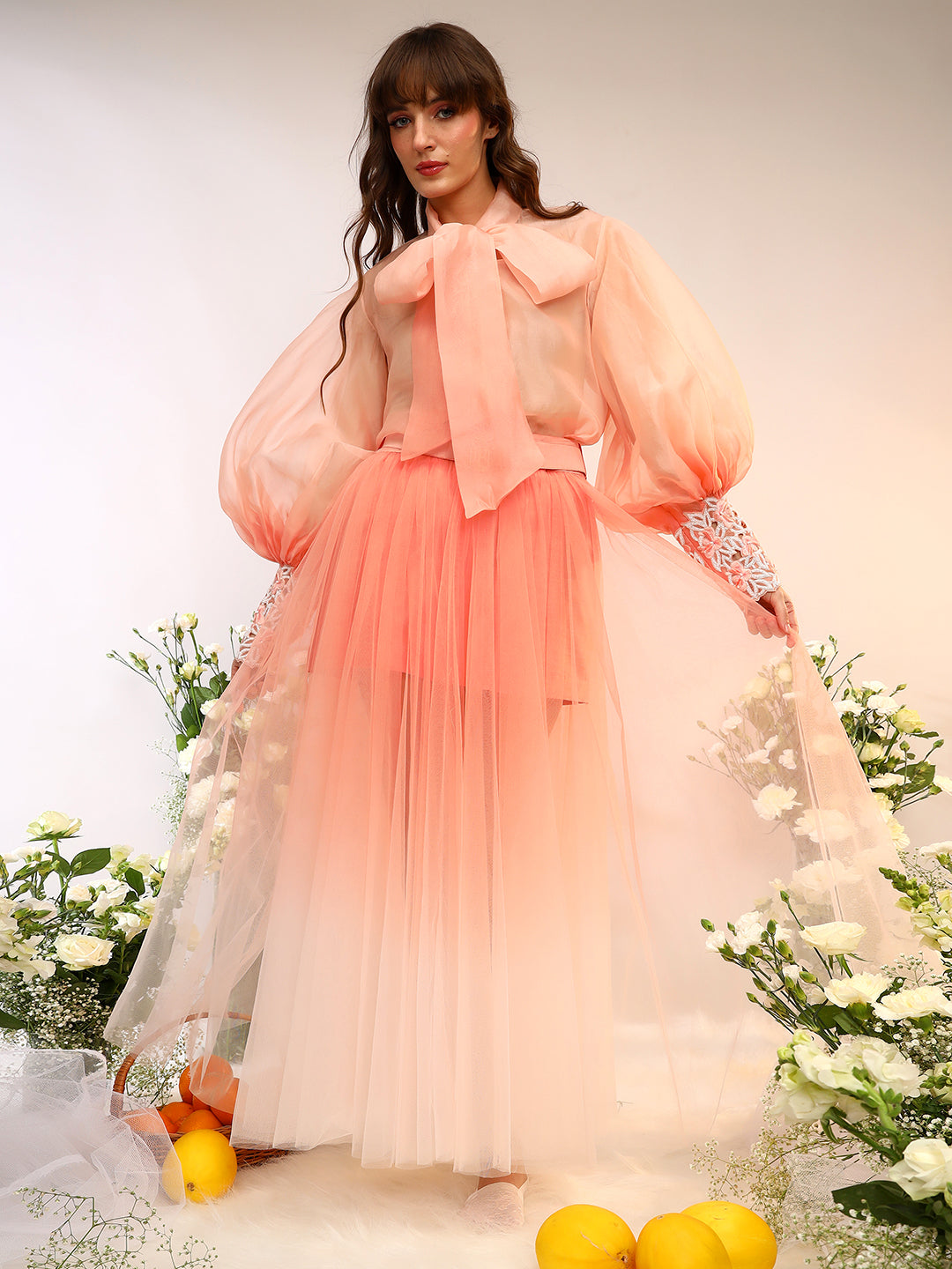 Organza Tie Up Shirt & Tule Skirt