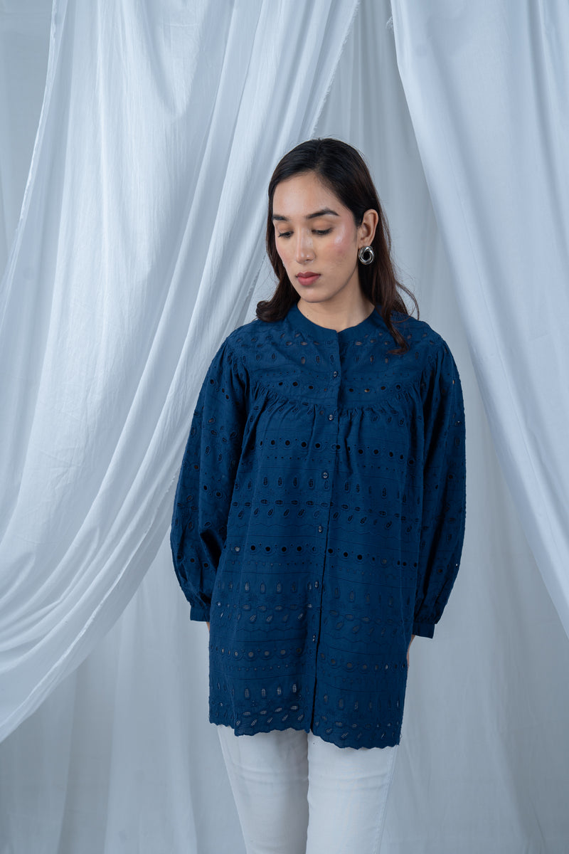 Our Eyelet Embroidery Top With Gathered Sleeves