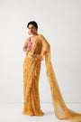 The alipore jhilmil saree set in butter yellow with phool gota blouse