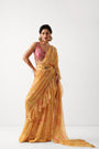 The alipore jhilmil saree set in butter yellow with phool gota blouse