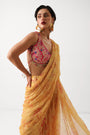 The alipore jhilmil saree set in butter yellow with phool gota blouse