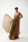 The Calcutta Mehendi set in avacado green with gulabi dupatta