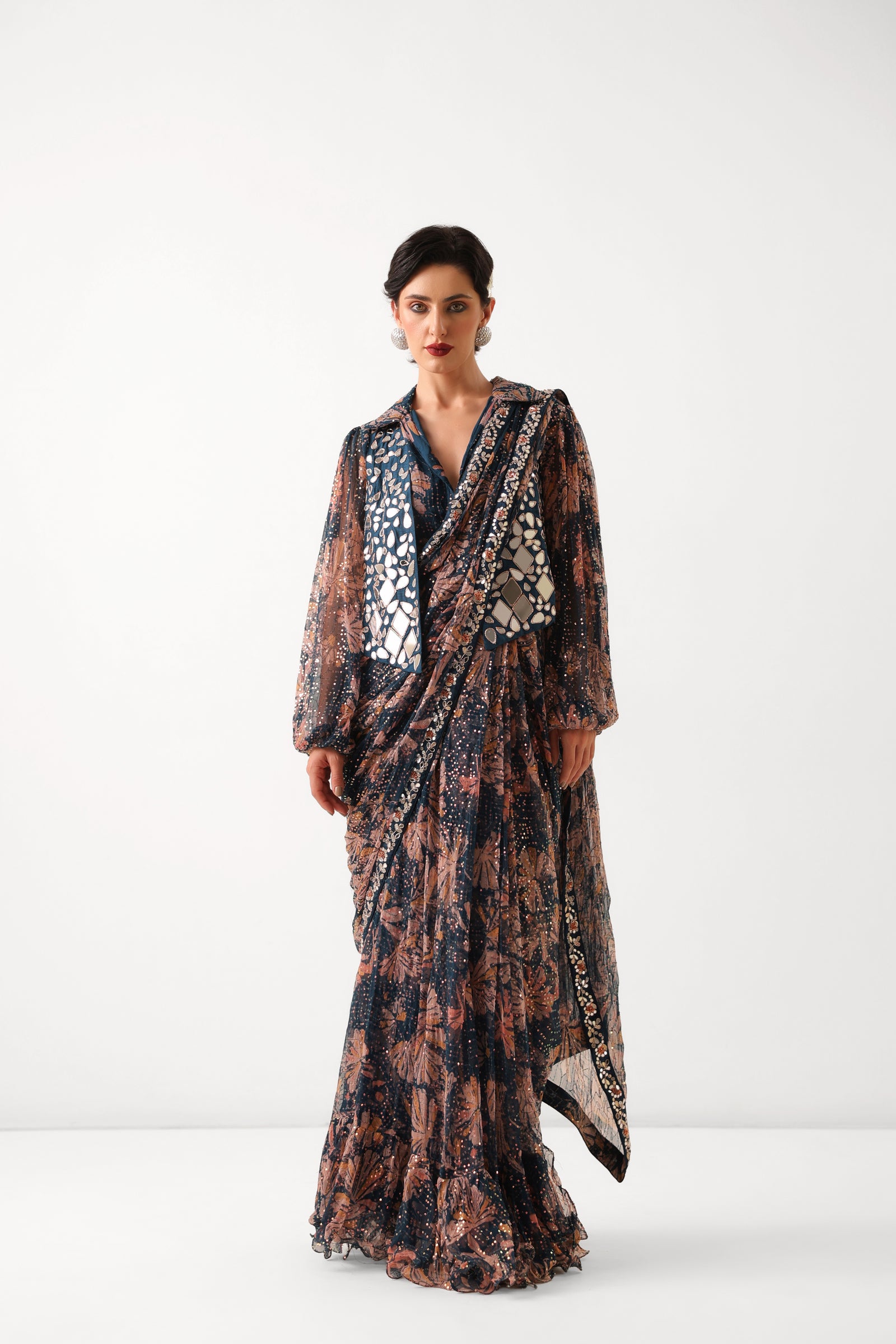 The prussian blue Sheesha Koti Saree