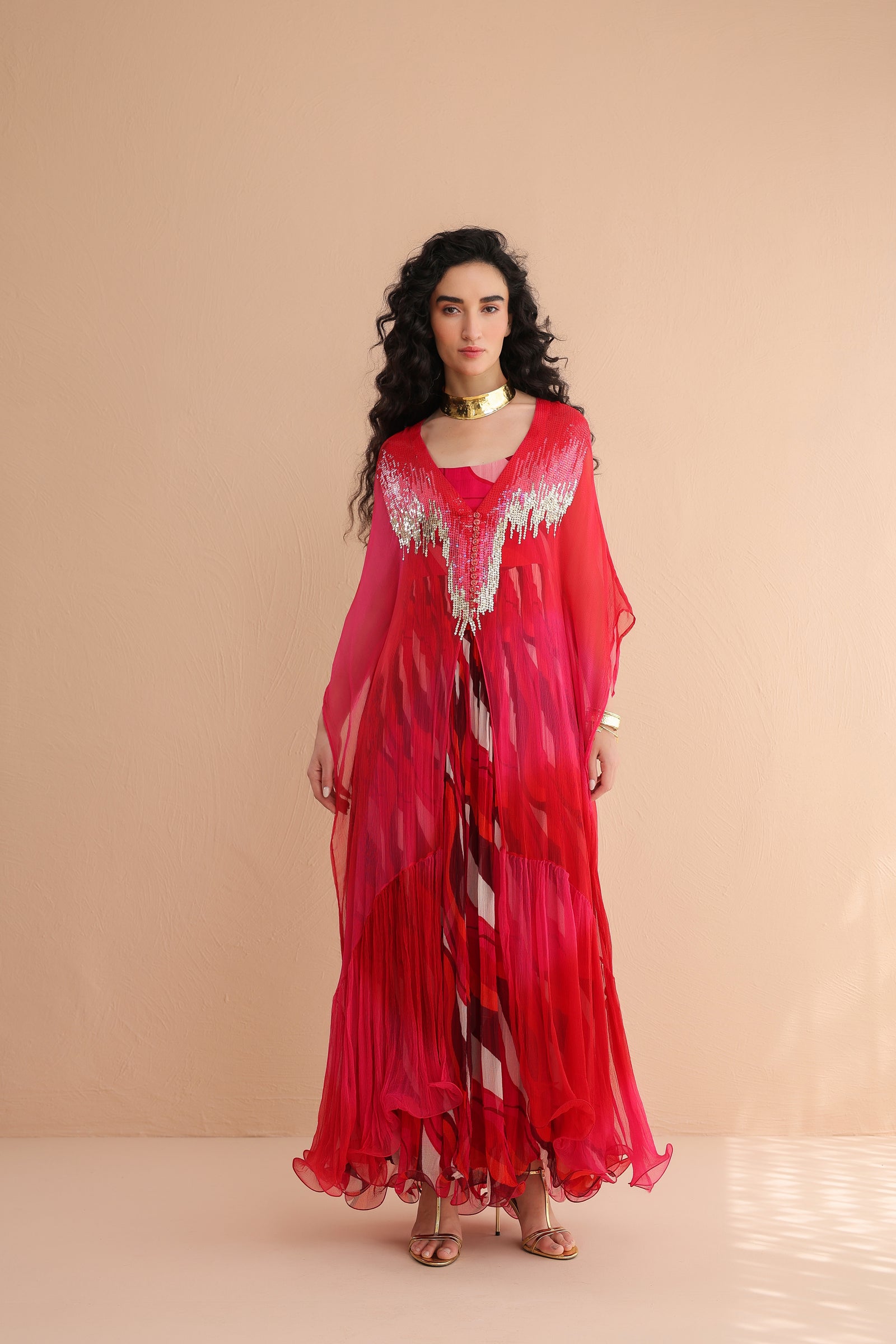 Rose & Pink Bling Kaftaan with Dress set