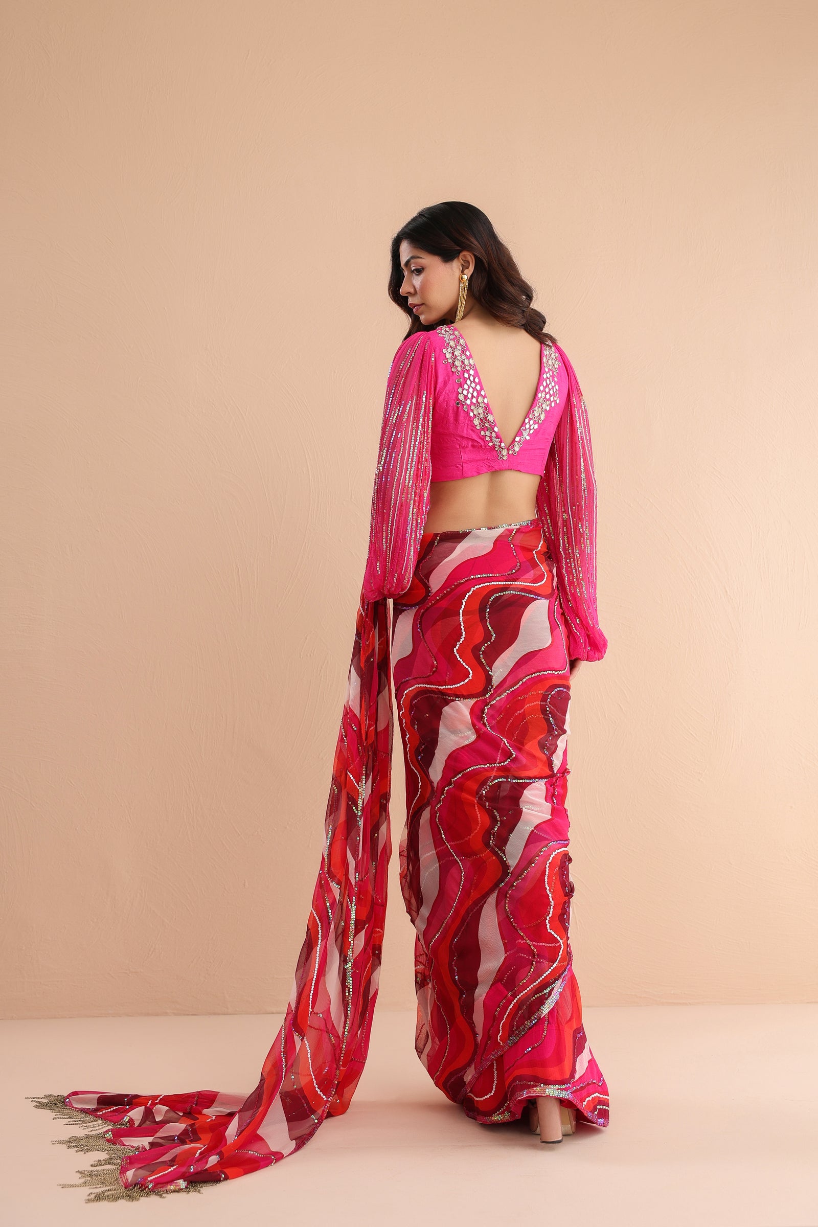 The  cosmo politian saree with bohemium blouse.
