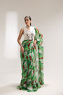 The lush green lehar saree with swagger koti