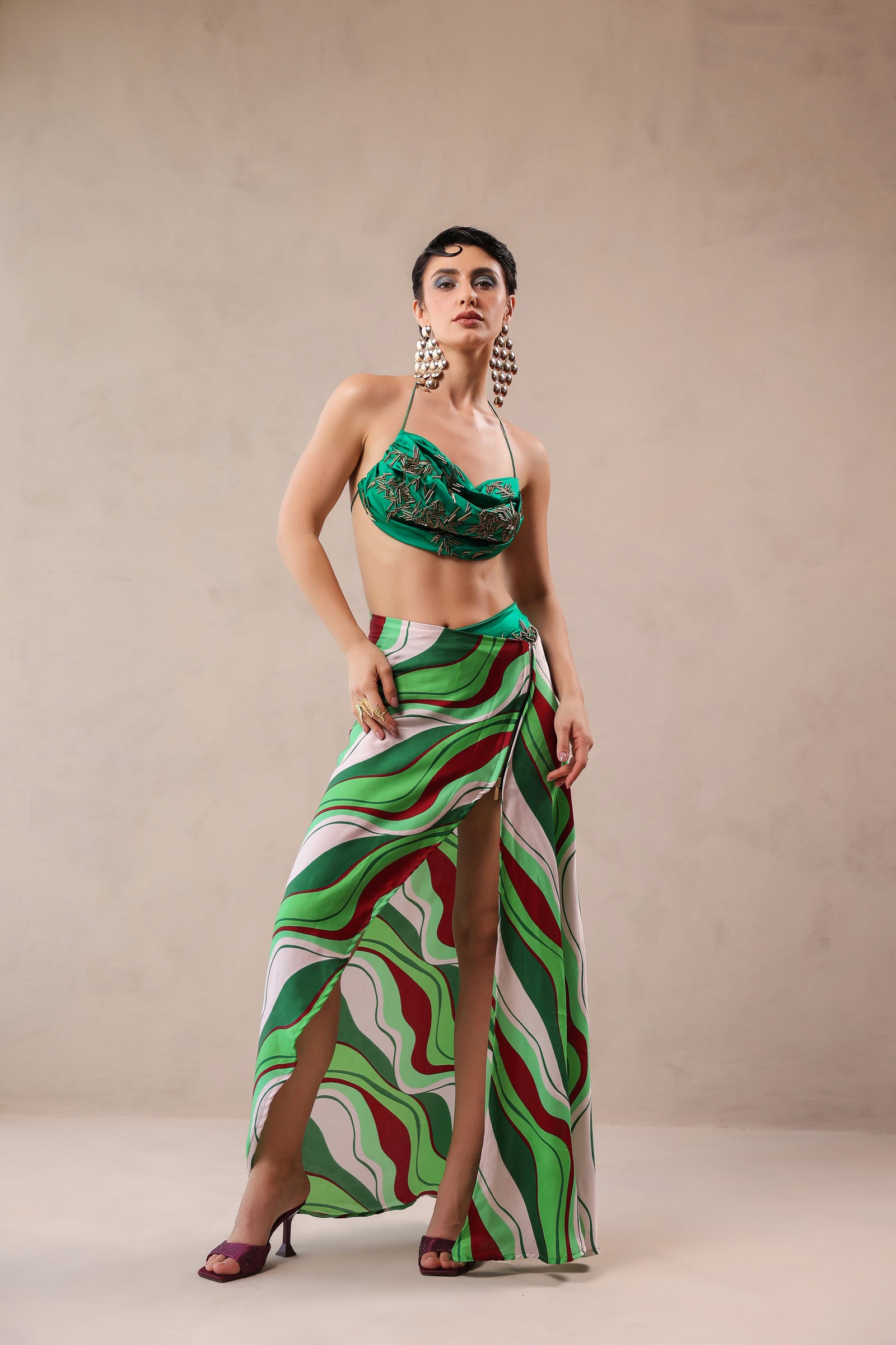 Santa monica  green bikini coverup set