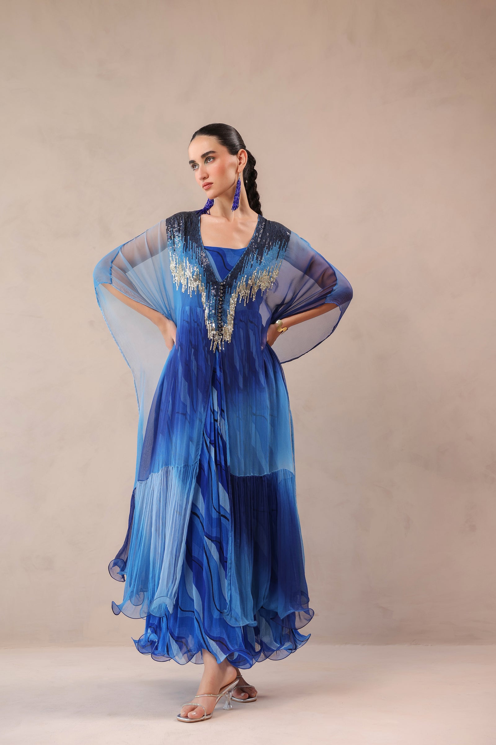 Amber & Ocean Blue Bling Kaftaan with dress set
