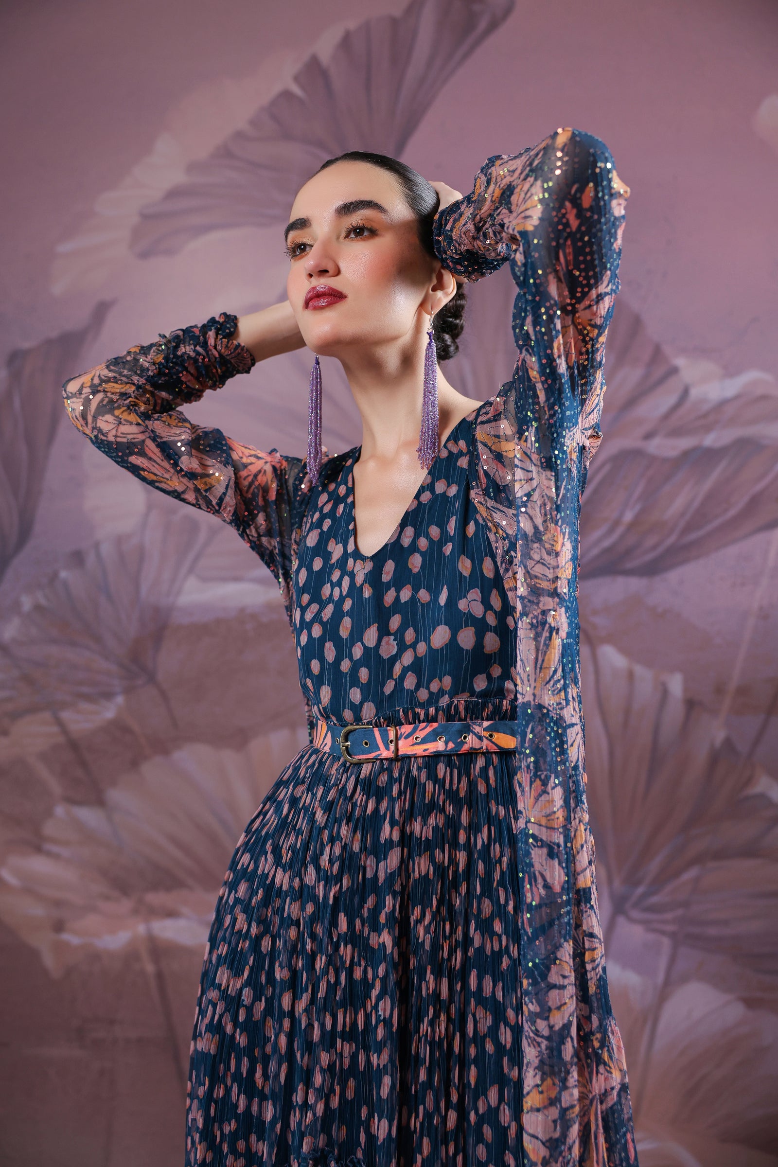 Prussiam Blue park-street jhilmil cape with tier dress