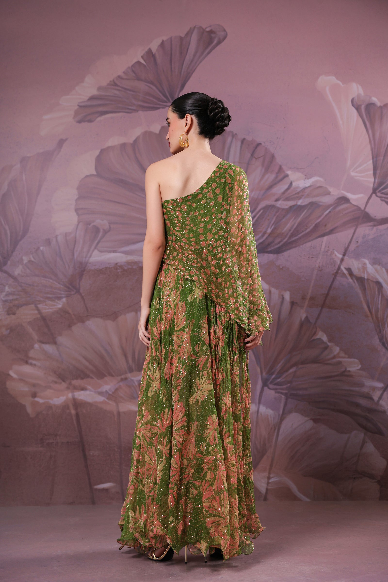 Avacado green marble palace 1 off shoulder maxi