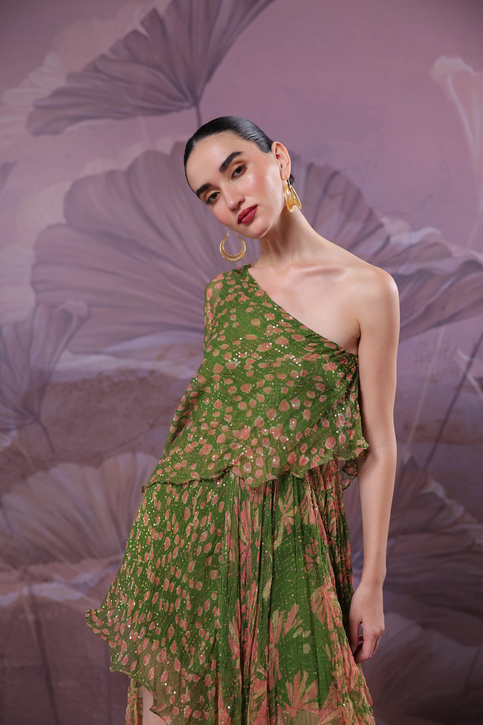 Avacado green marble palace 1 off shoulder maxi