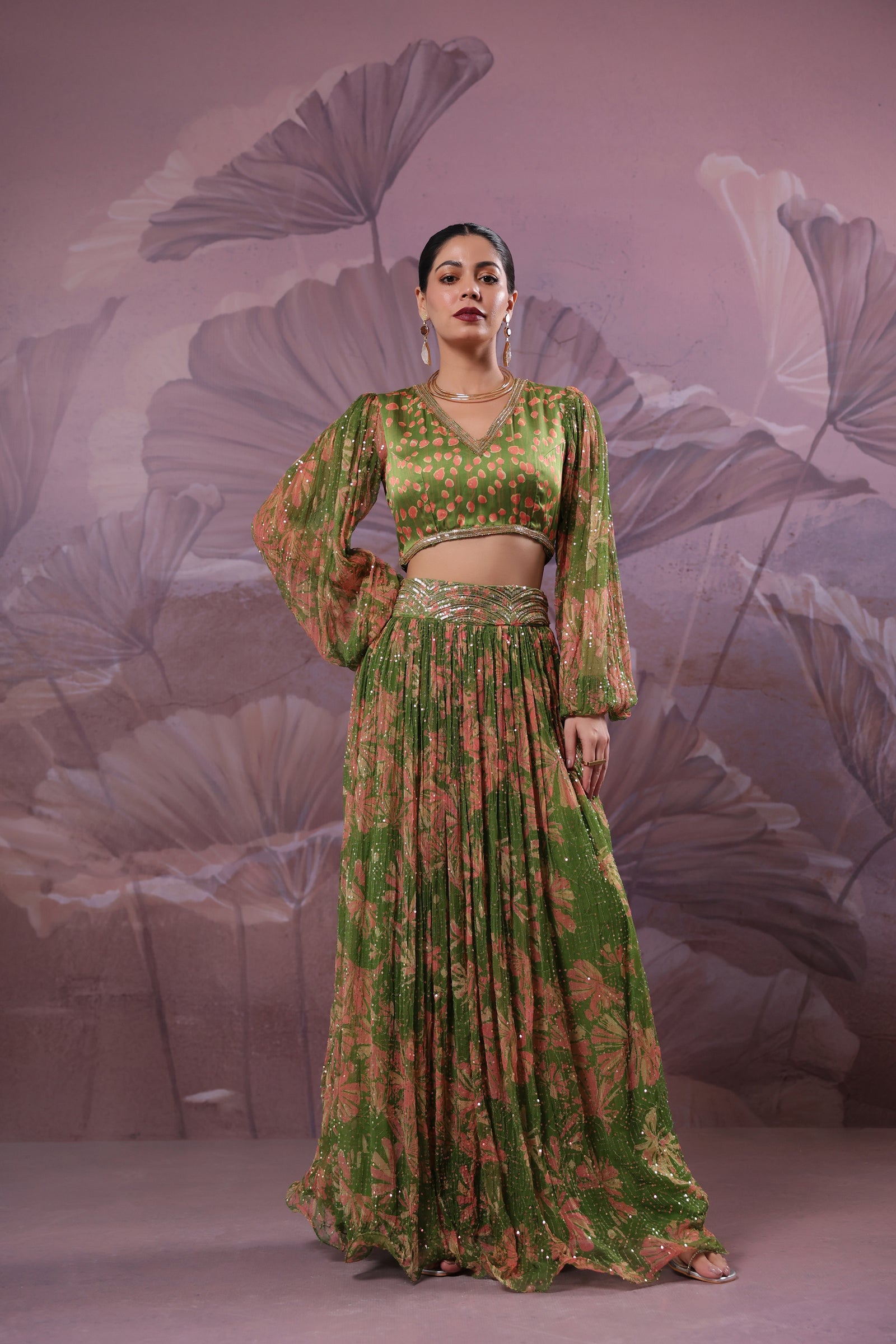 Avacado green phool bazar set