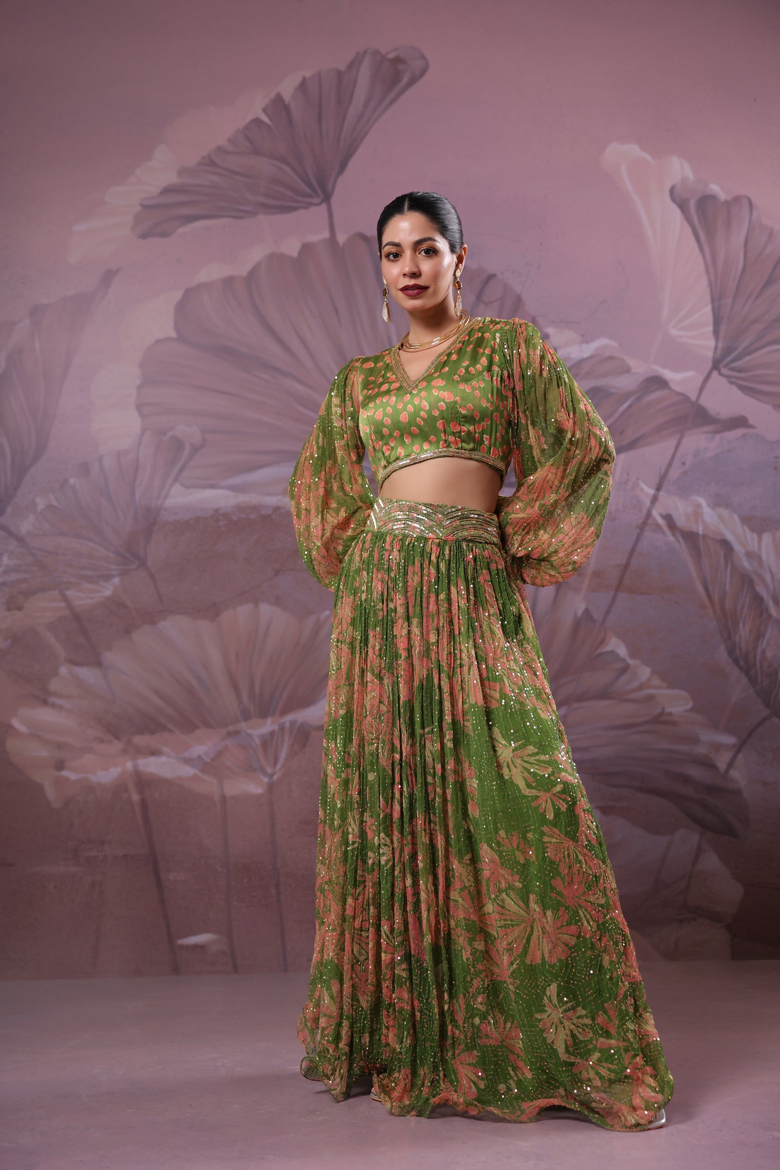 Avacado green phool bazar set