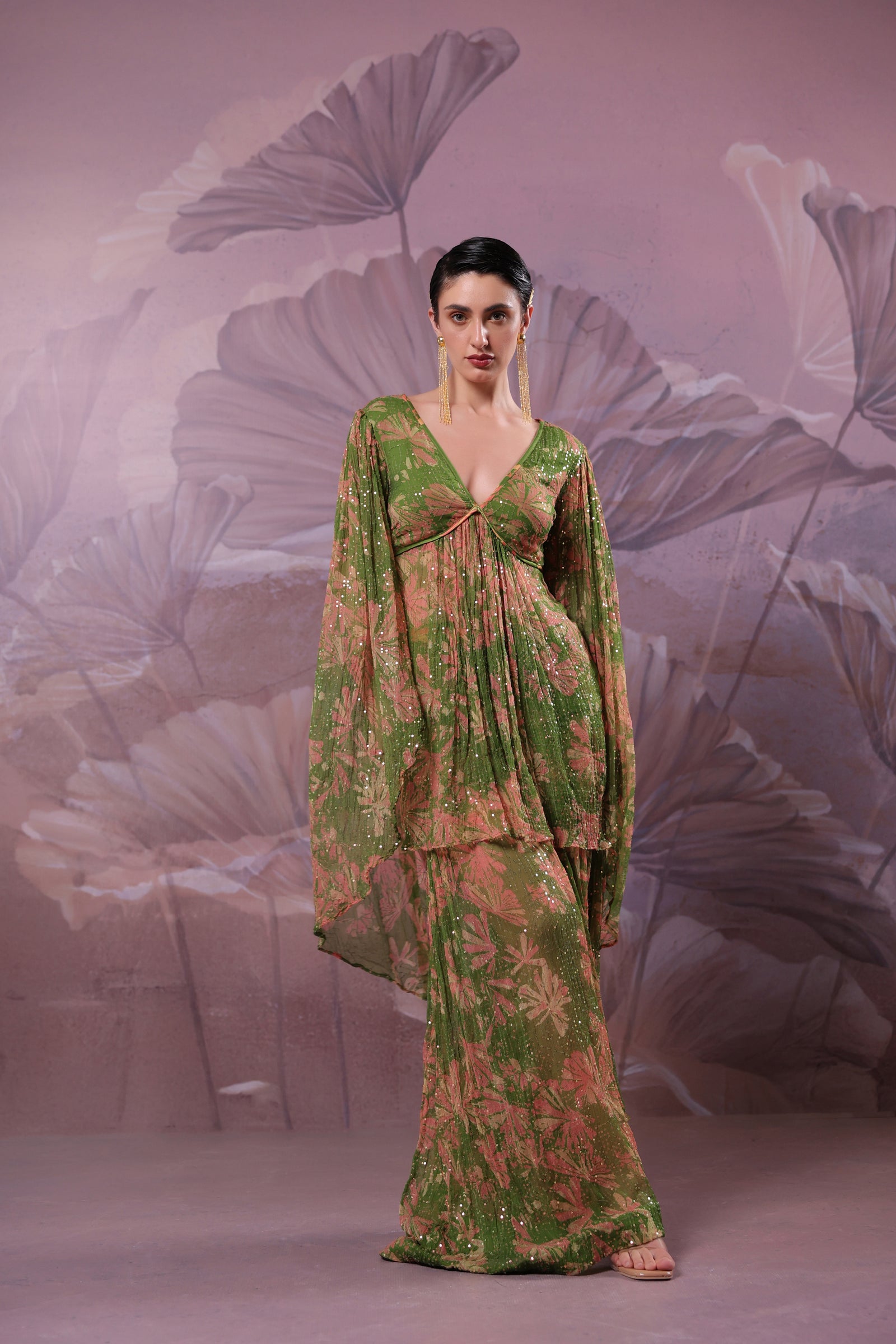 "The city of joy"  Avacado green  Drama sleeve set