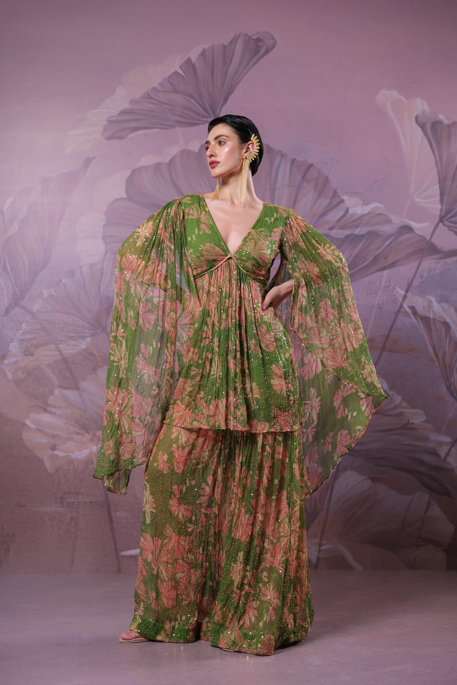 "The city of joy"  Avacado green  Drama sleeve set