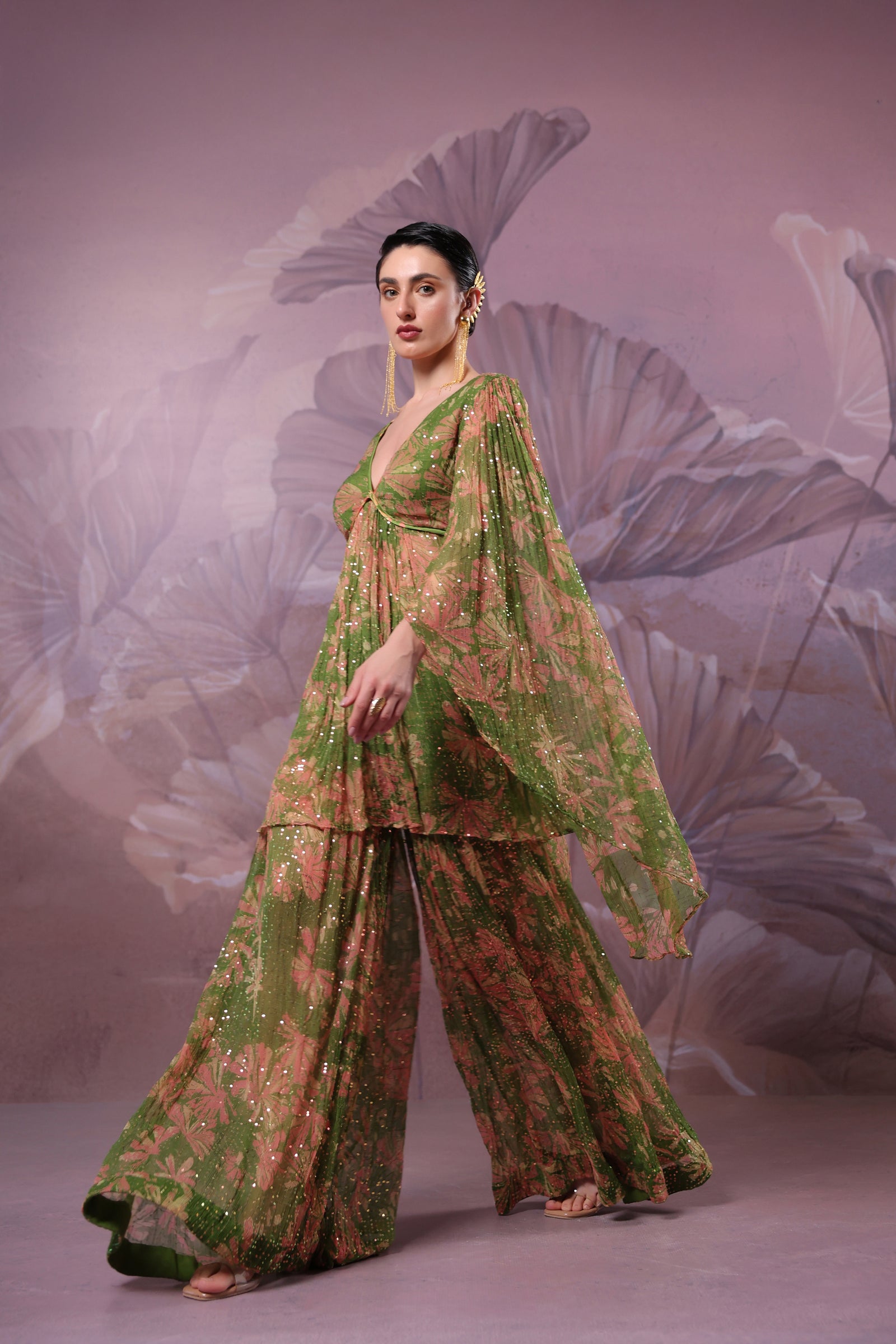 "The city of joy"  Avacado green  Drama sleeve set