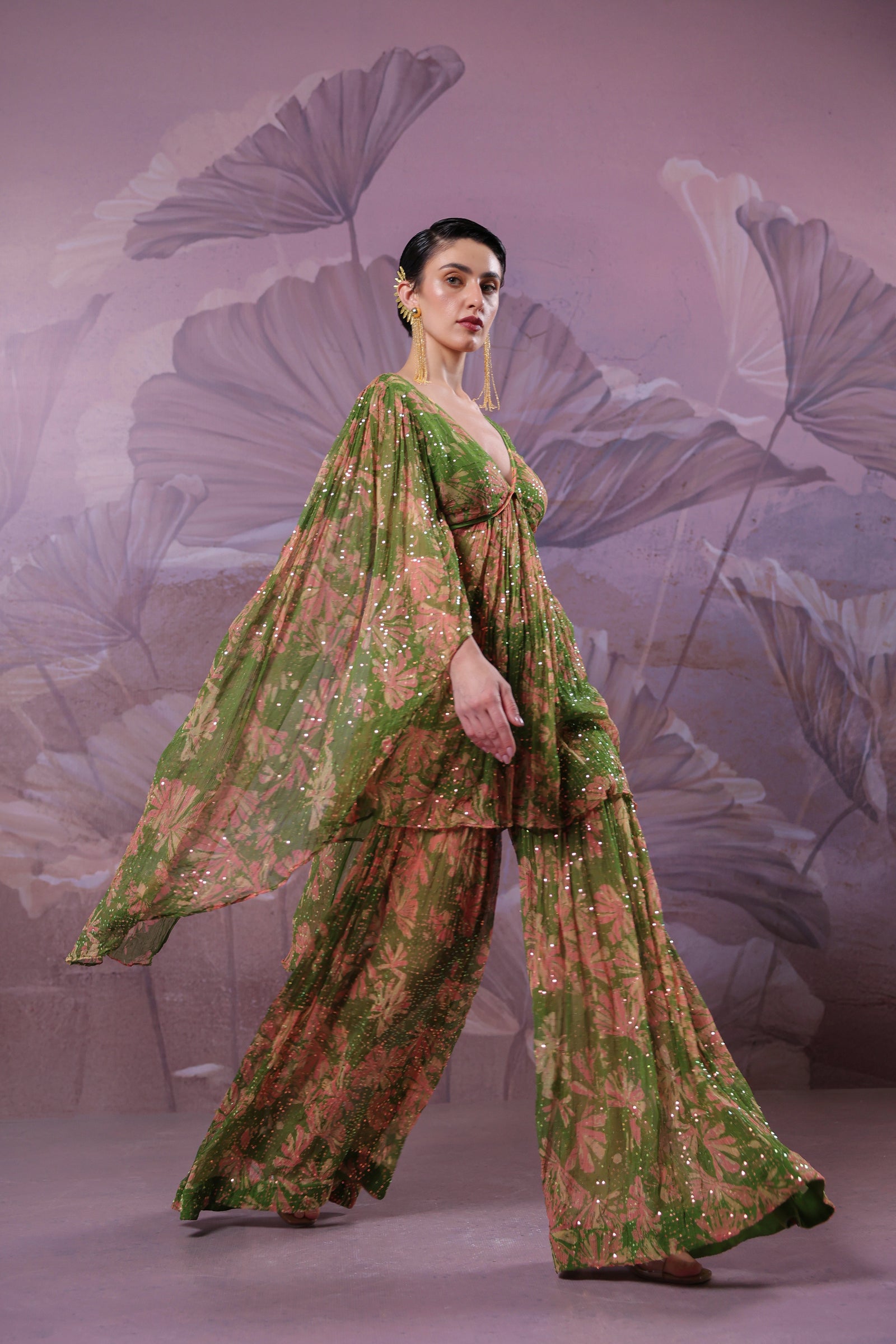 "The city of joy"  Avacado green  Drama sleeve set