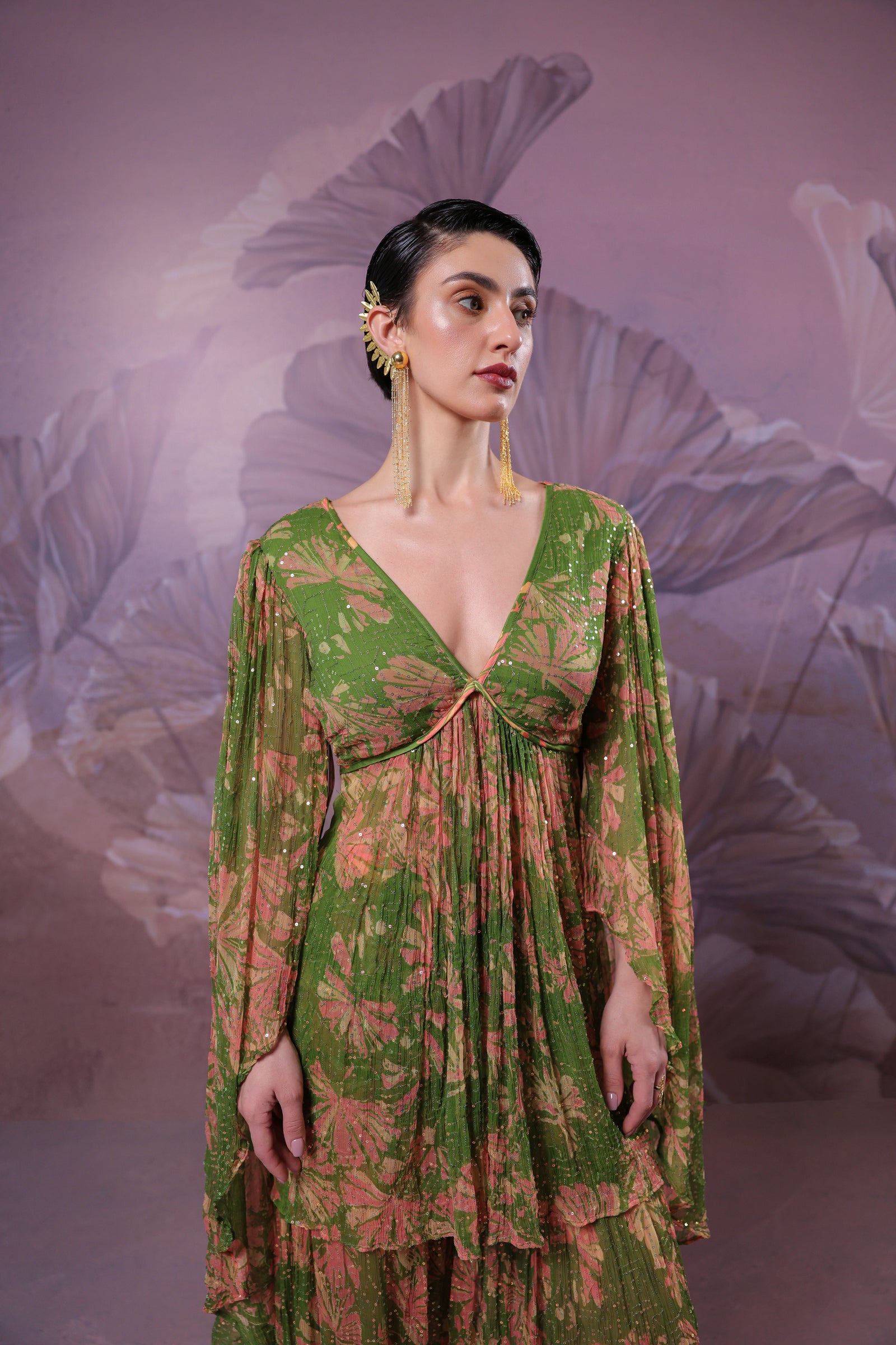 "The city of joy"  Avacado green  Drama sleeve set