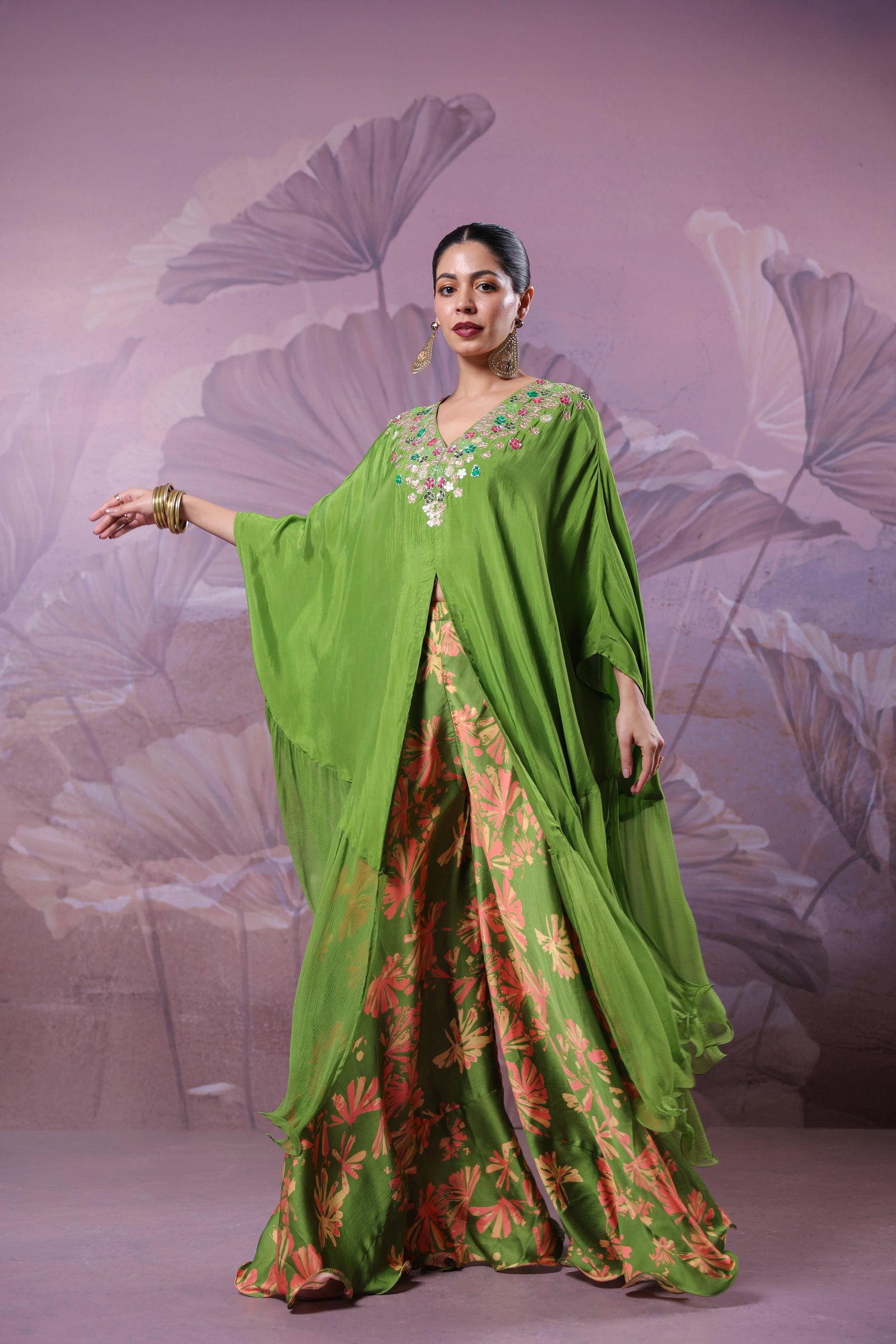 The  Avacado Green Chakarborty gotaphool kaftaan set