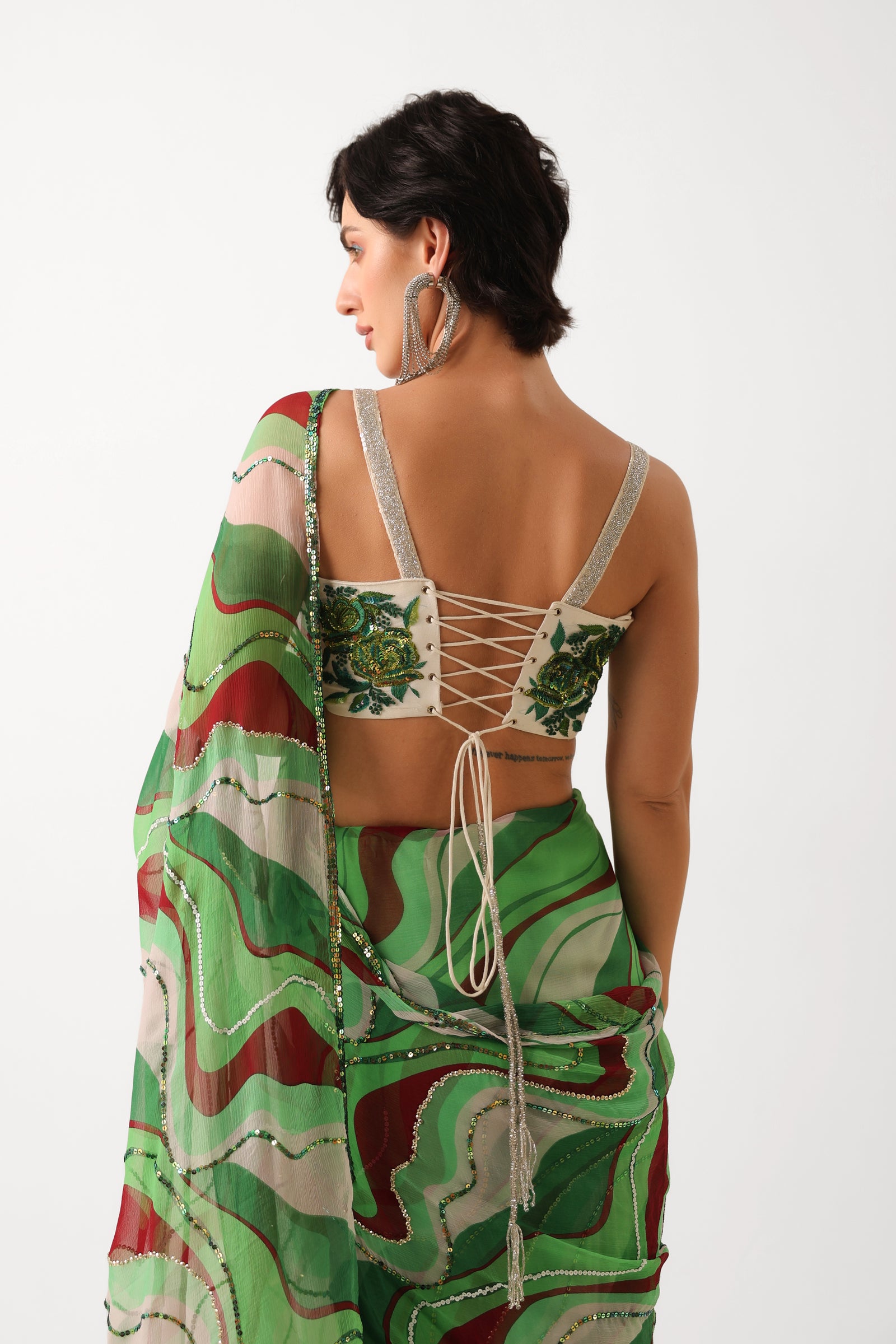 The lush green lehar saree with corset blouse