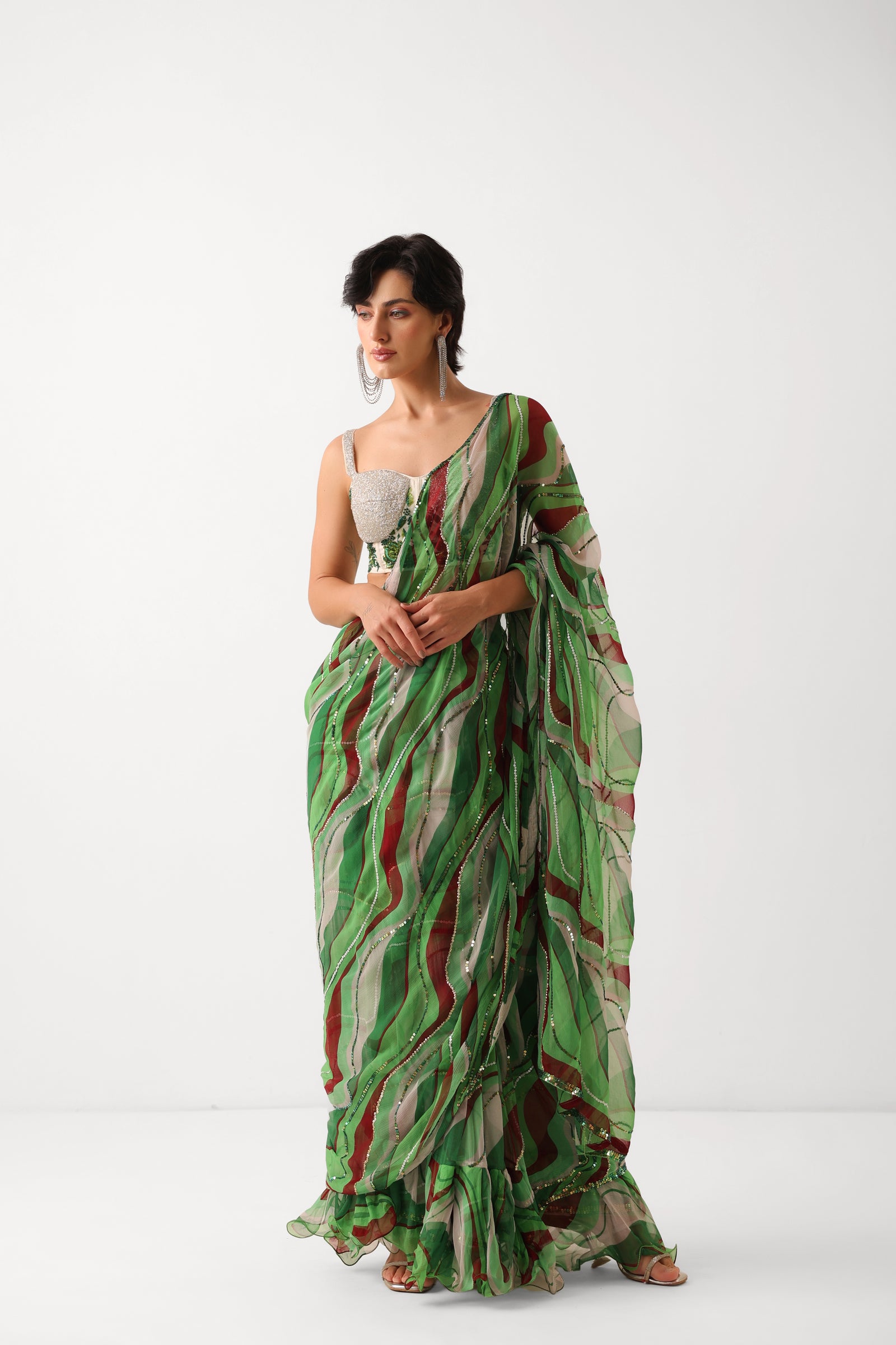 The lush green lehar saree with corset blouse