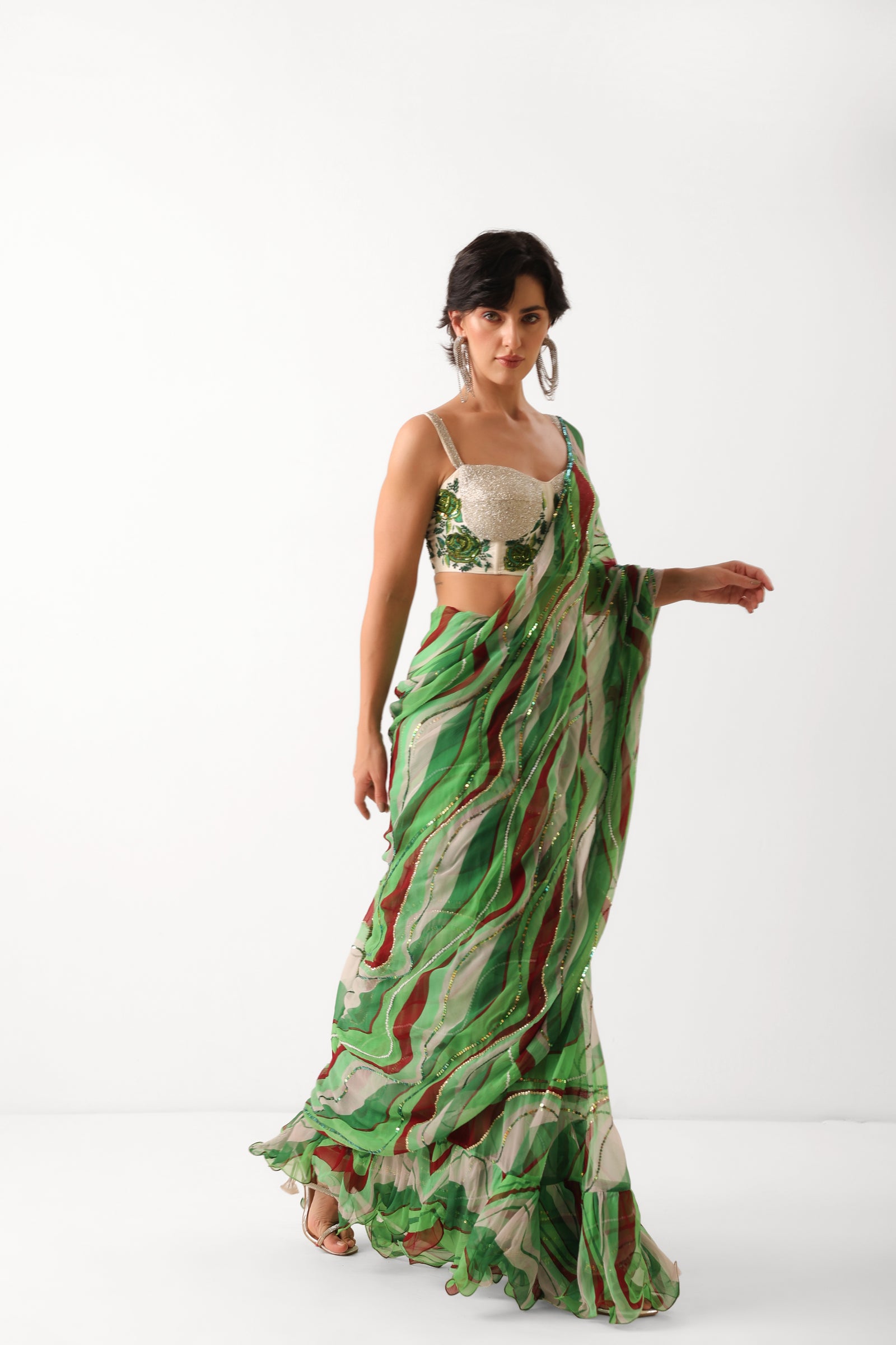 The lush green lehar saree with corset blouse