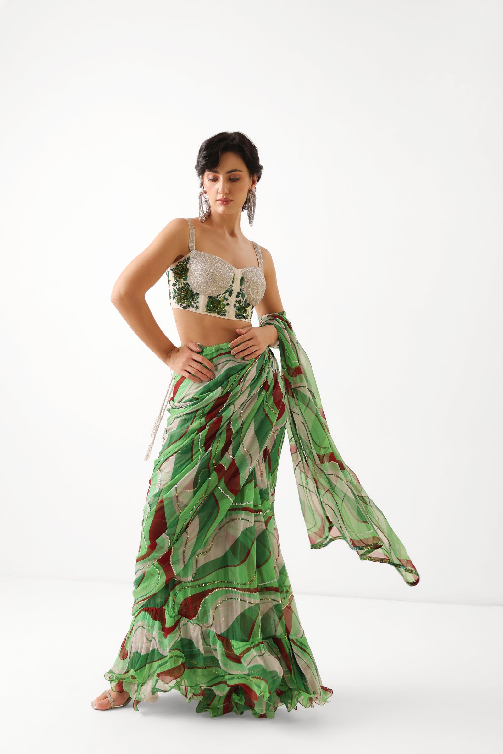 The lush green lehar saree with corset blouse