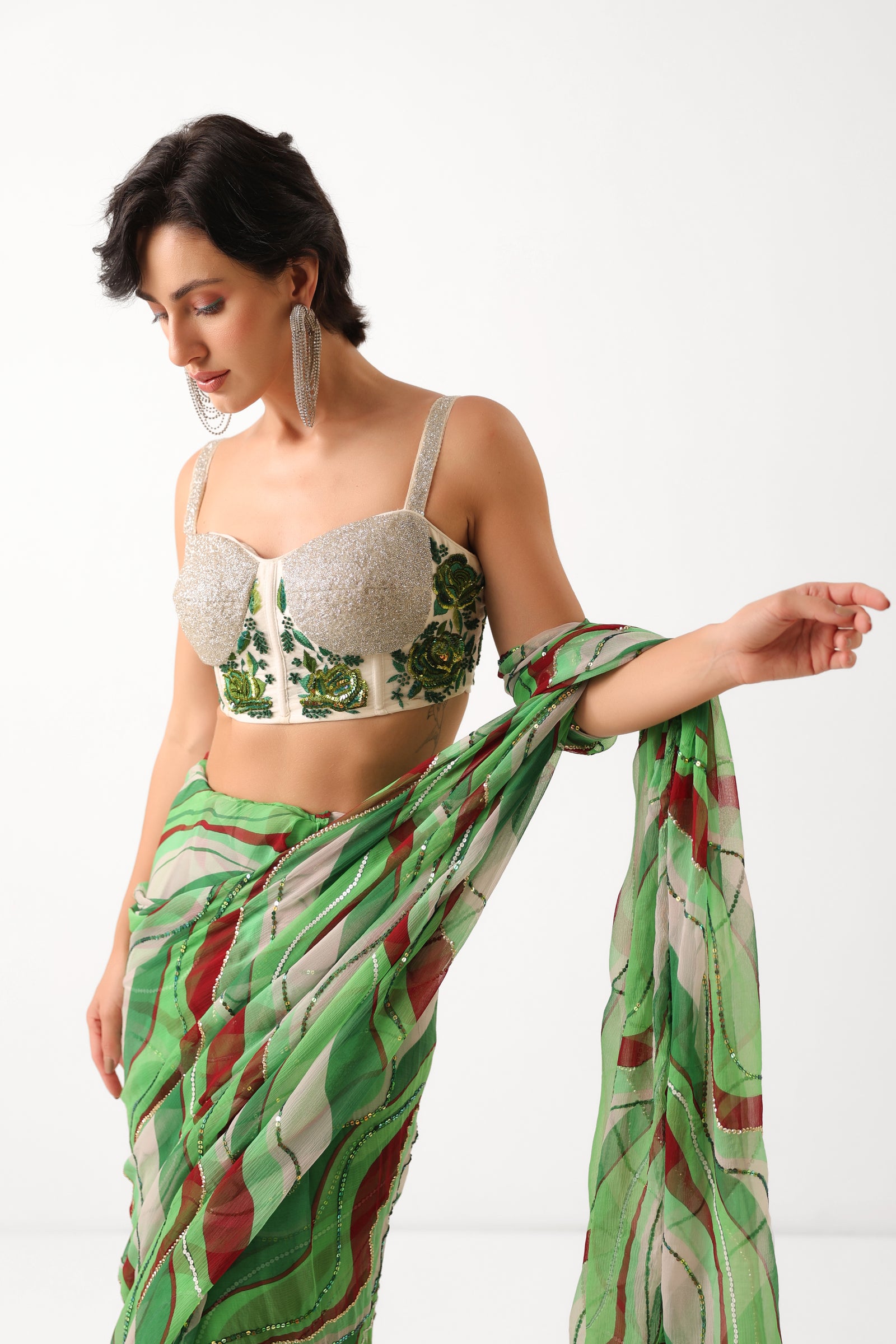 The lush green lehar saree with corset blouse
