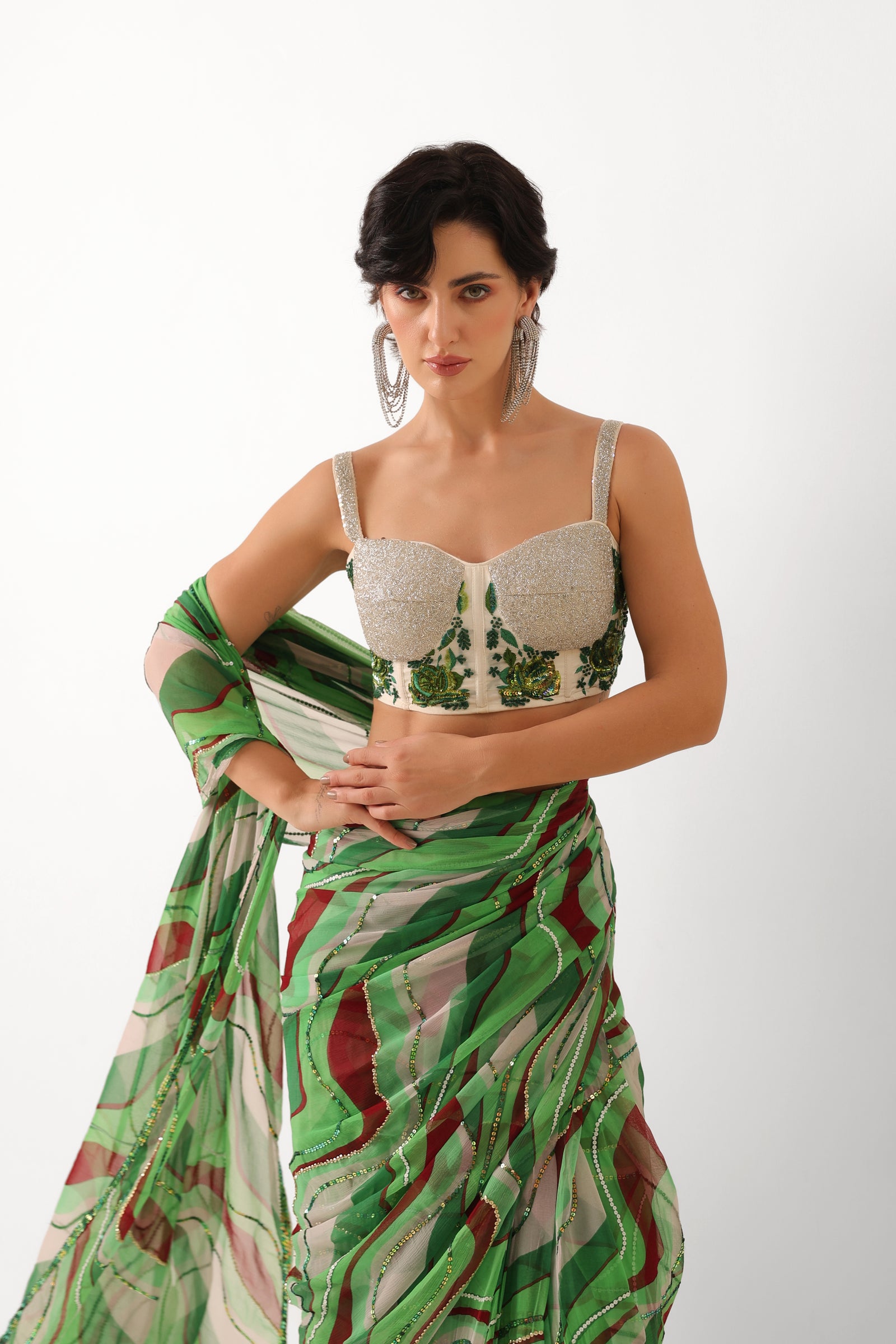 The lush green lehar saree with corset blouse