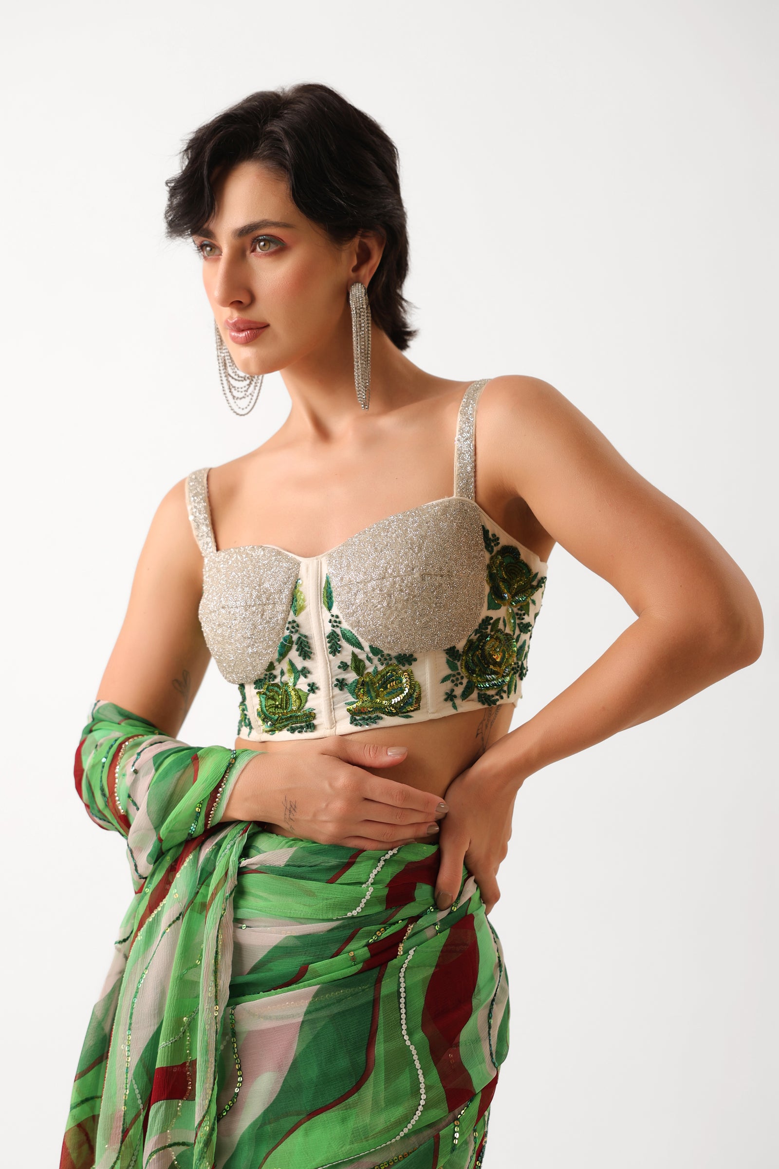 The lush green lehar saree with corset blouse