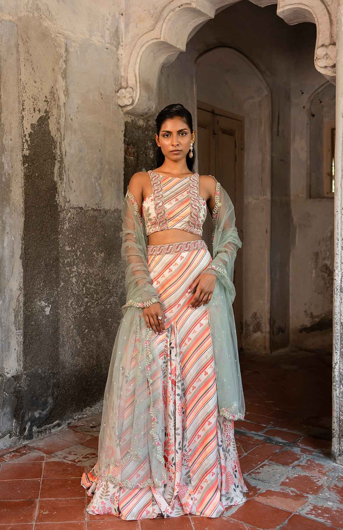 A Hand Embroidered Lehenga Set Paired With Blouse And Duptta