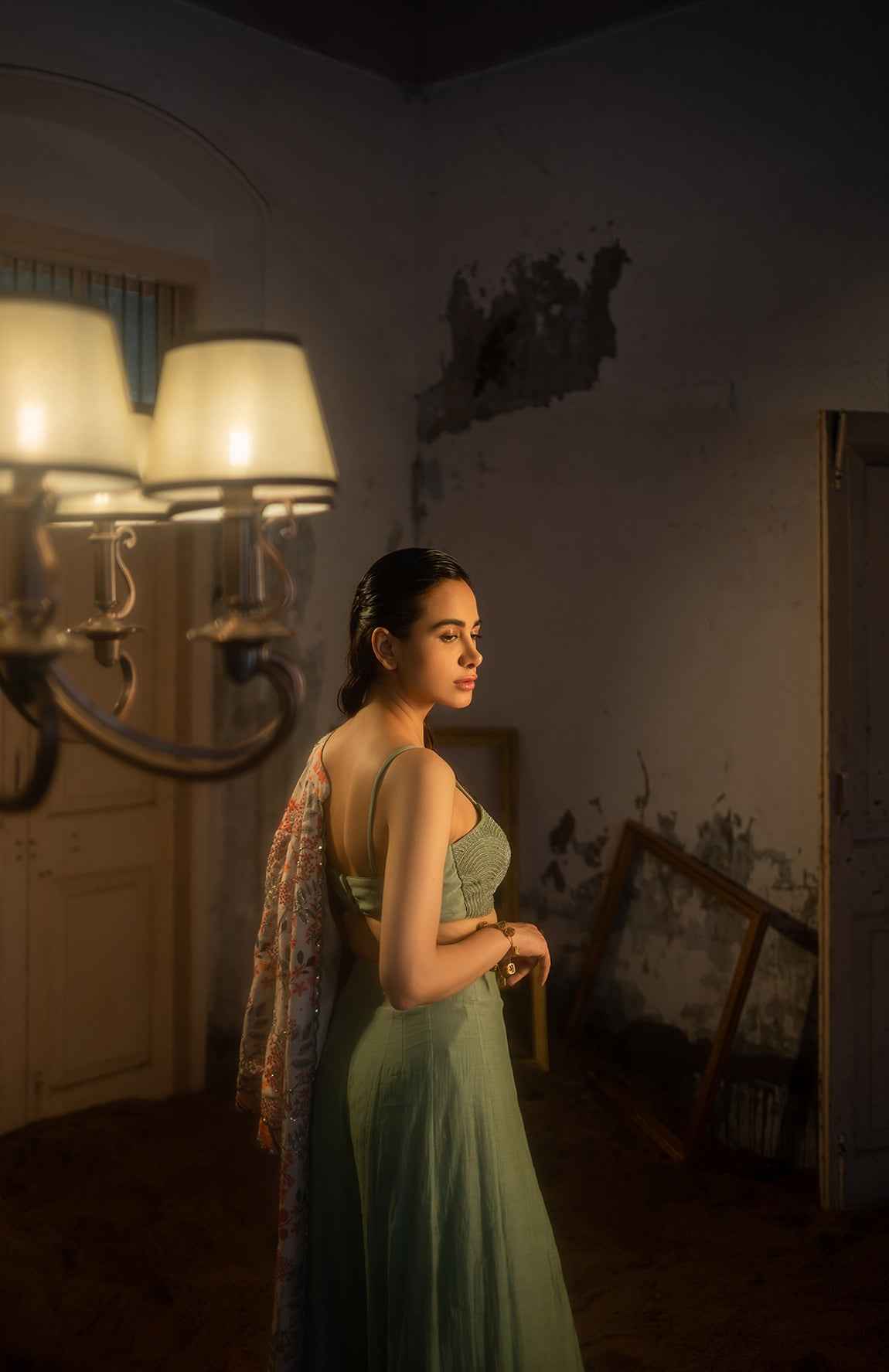 Floral Printed Jacket Set With Bustier And Plazzo Pants