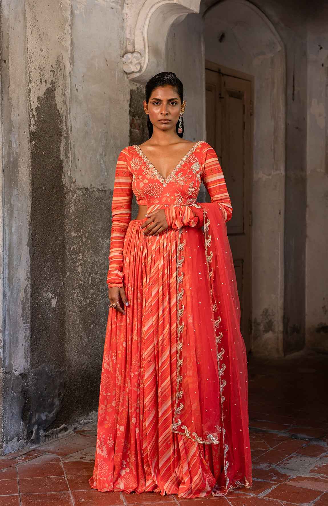 A Red Side Cut Anrkali And Duptta