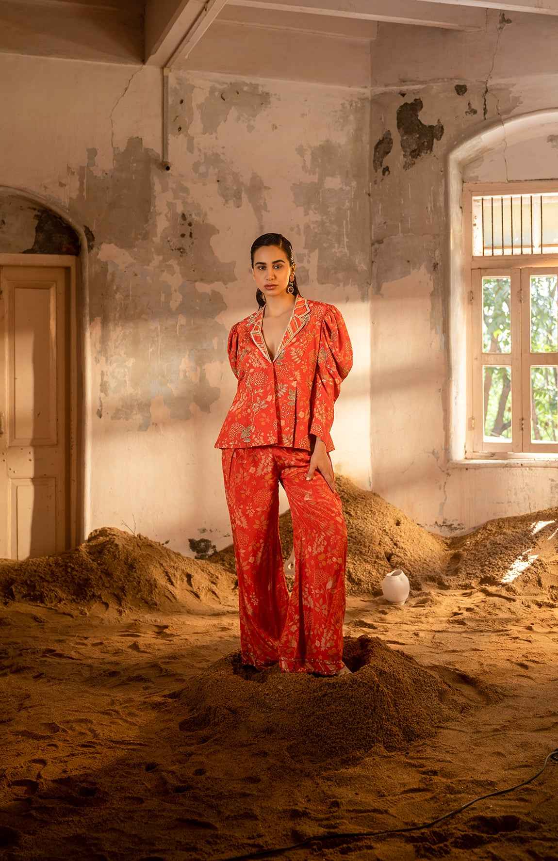 A Floral Printed Blazer And Pants