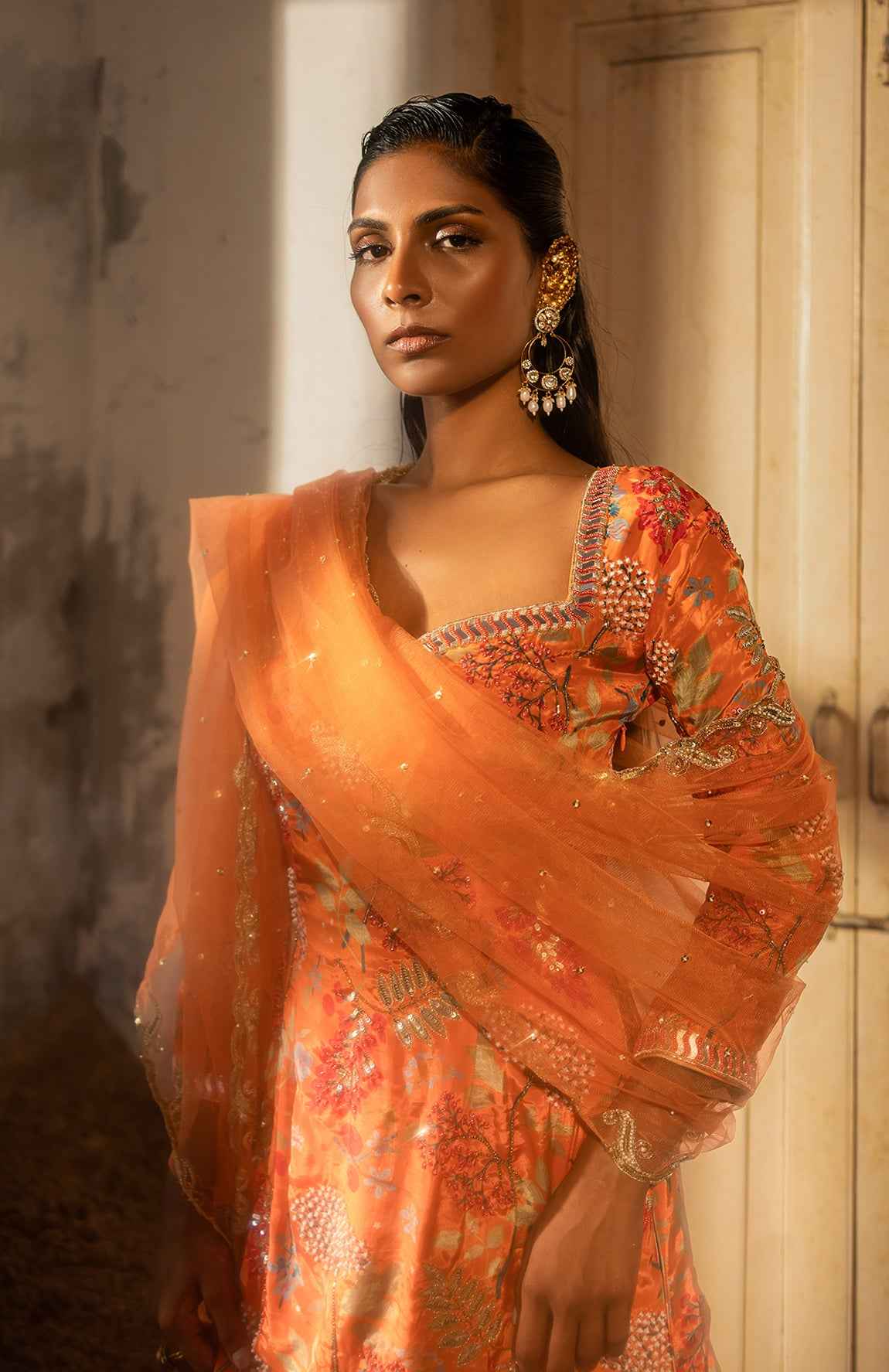 A Sweetheart Neckline Kurti Paired With Layred Skirt And Duptta