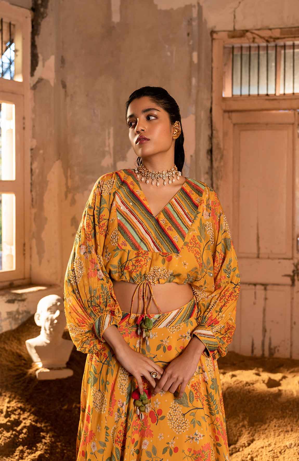 A Embroidered Crop Top With Skirt