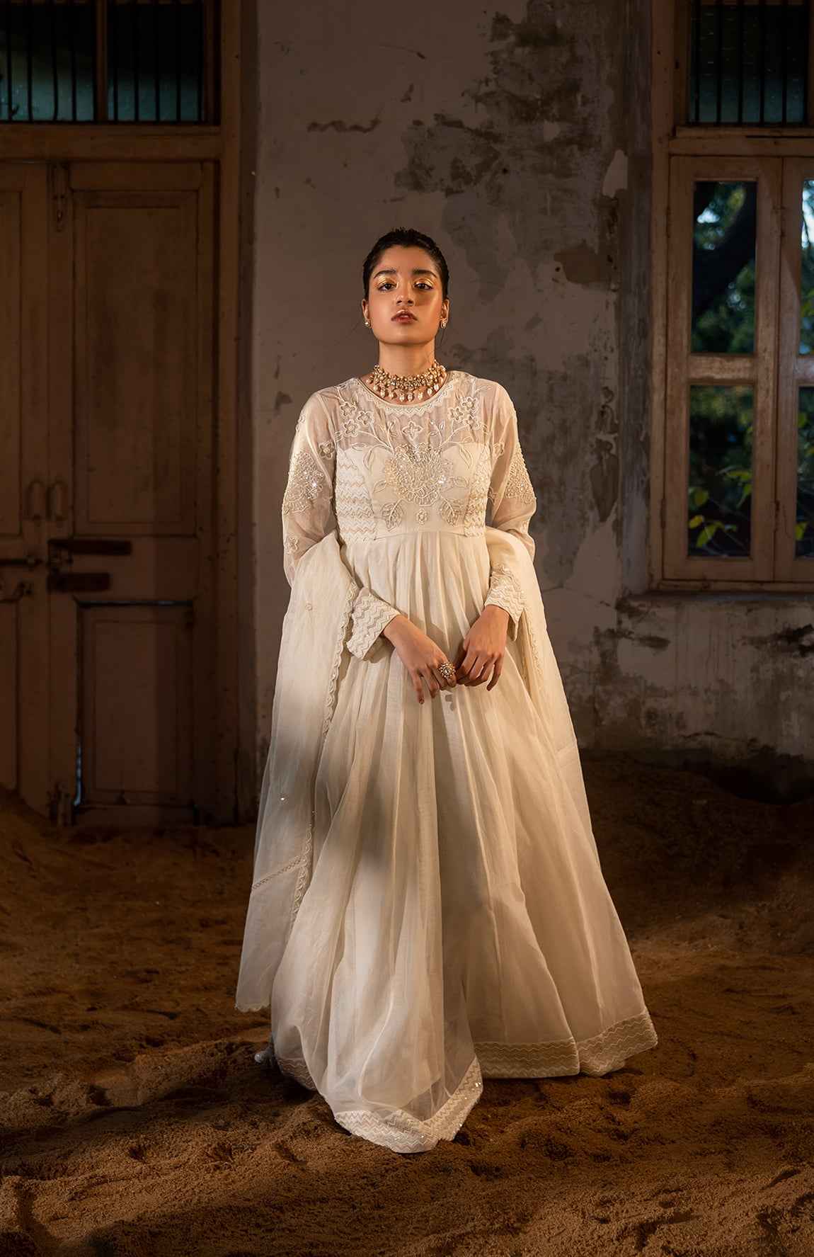 A High Neck Anarkali With Duptta