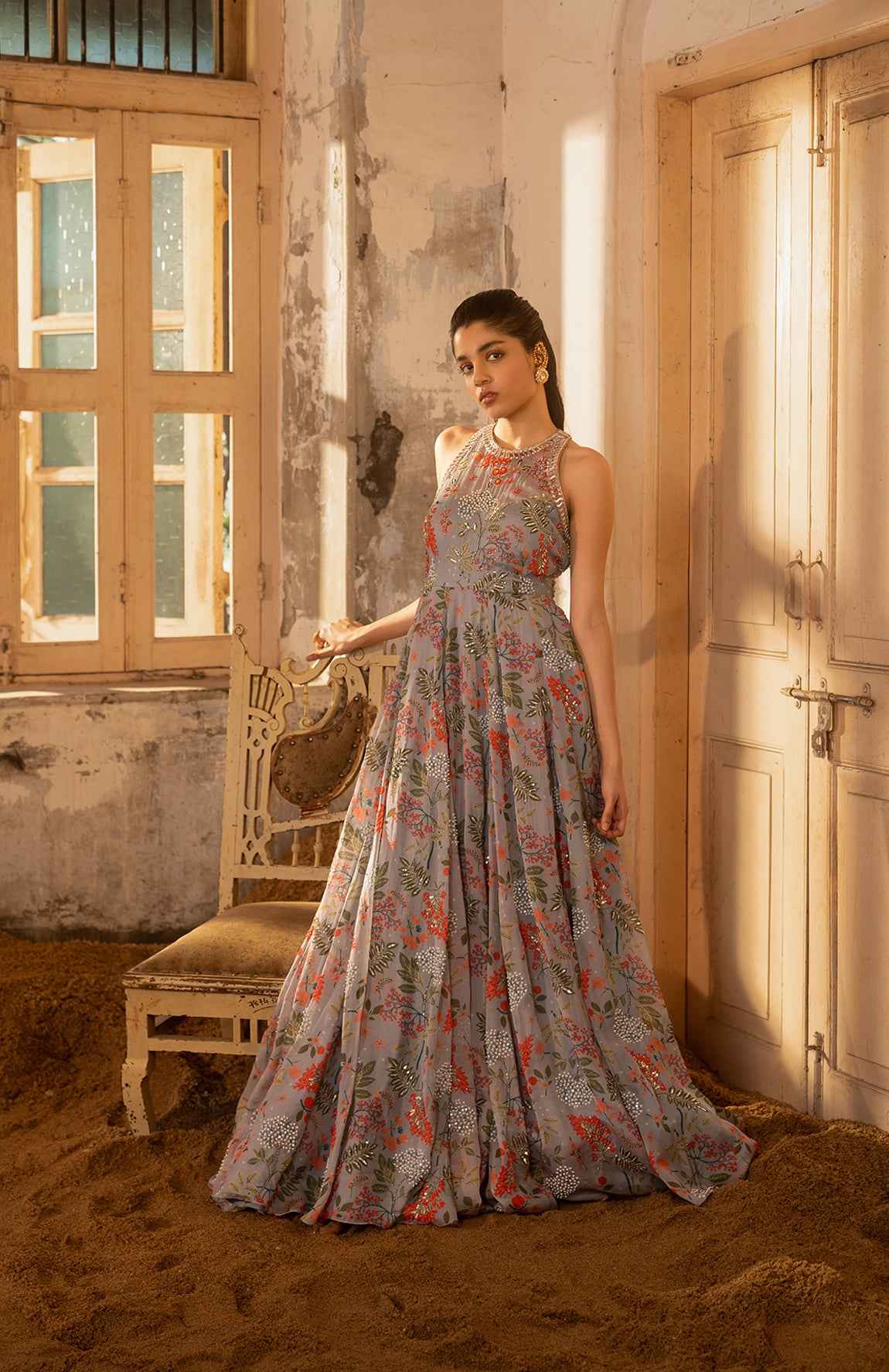 Lavender Grey Hand Embroidered Gown