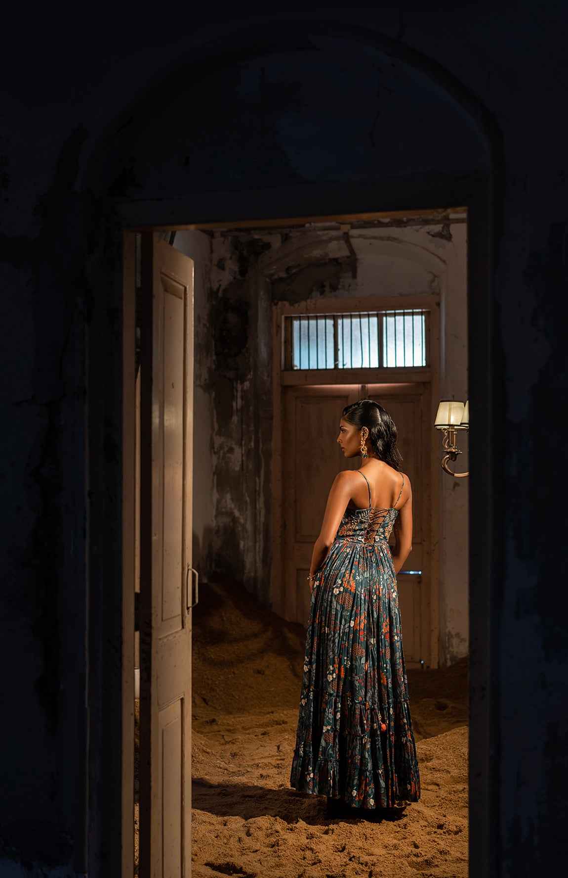 A Printed Teal Blue Maxi Dress