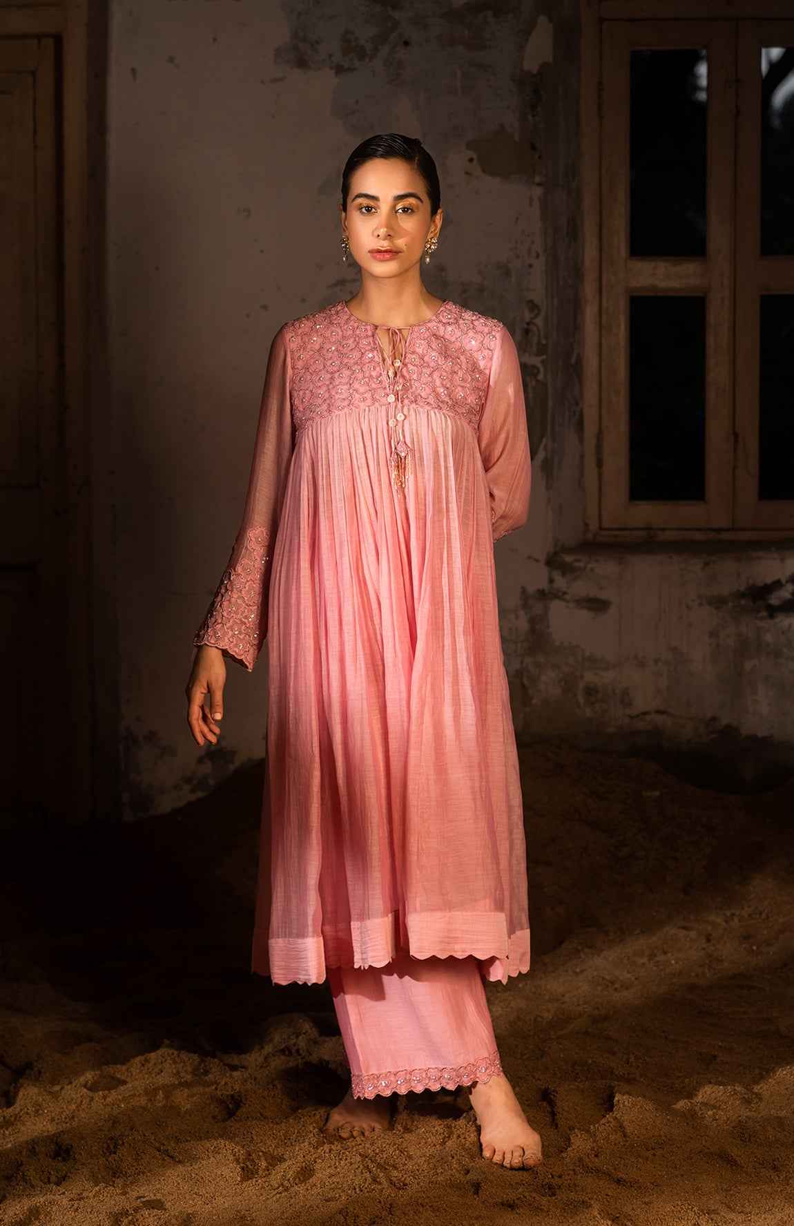 A Baby Pink Kurta Set With Pants